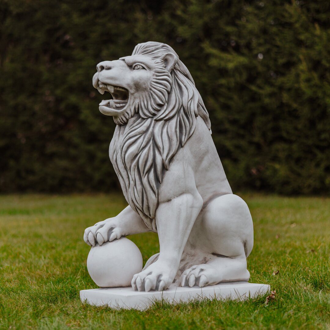 gartendekoparadies.de Gartenfigur Statue Löwe mit Kugel rechts, H. 128 cm, 450 kg, Frostsicher