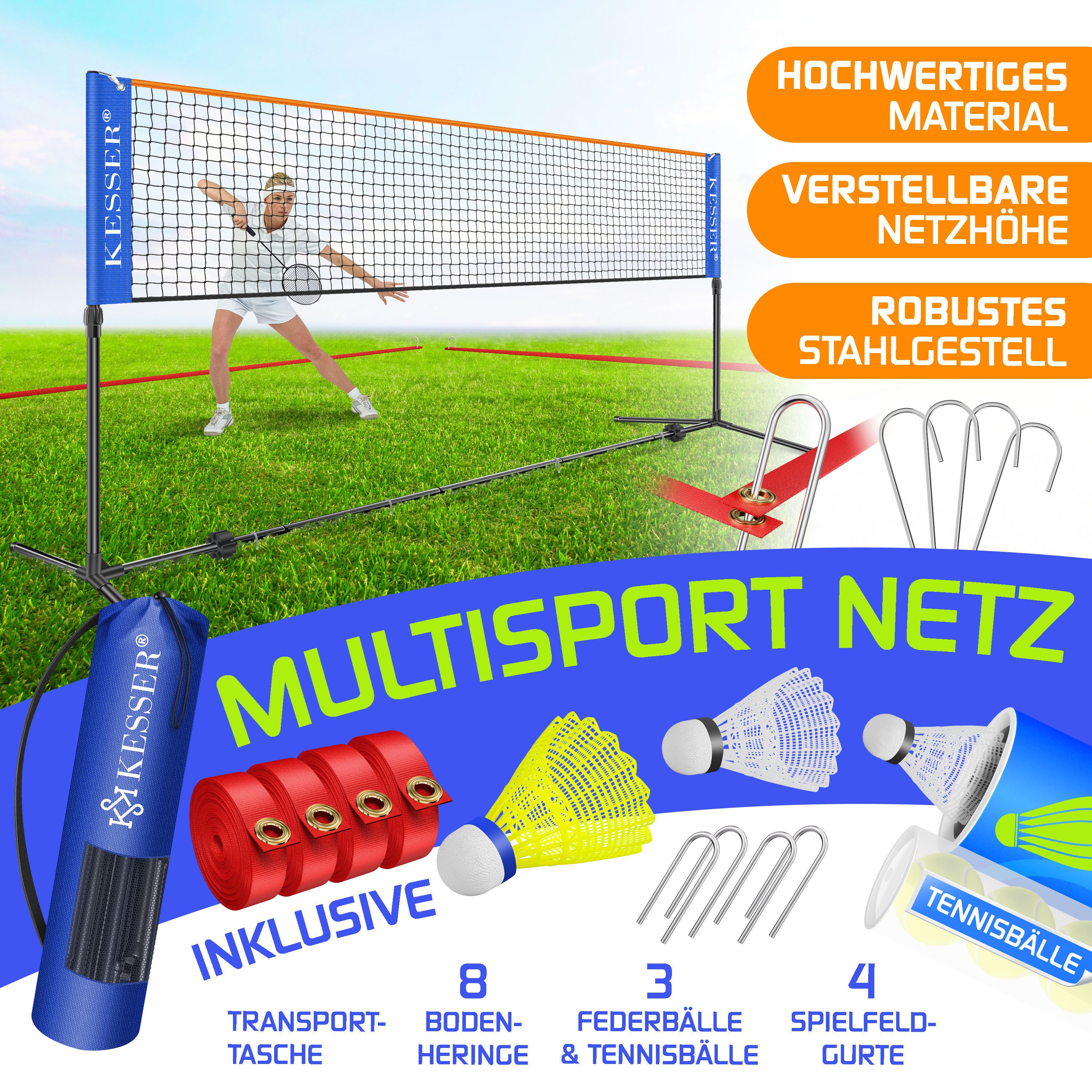 KESSER Badmintonnetz, Badmintonnetz, Tennisnetz 300cm 400cm 500 cm Federball