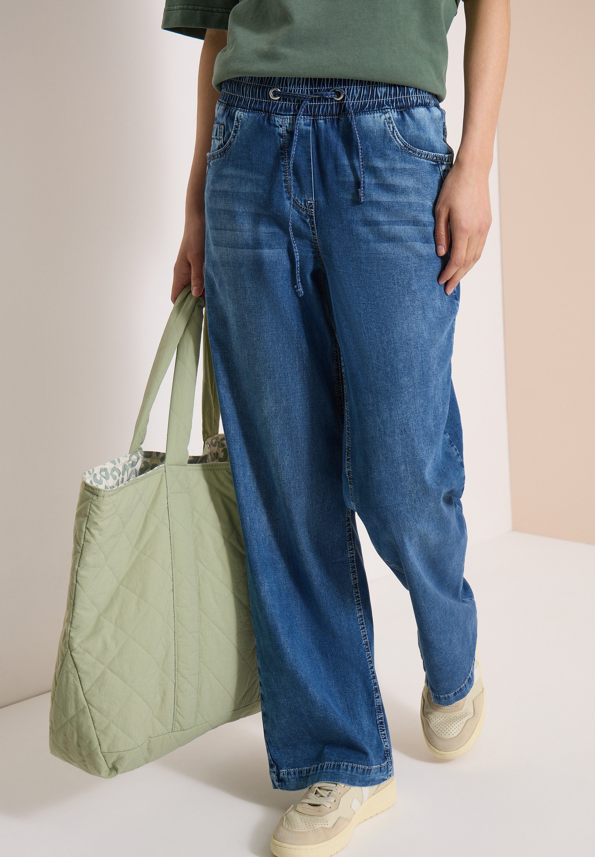 CECIL Loose-fit-Jeans Style Neele mit elastischem Bund und Kordelzug