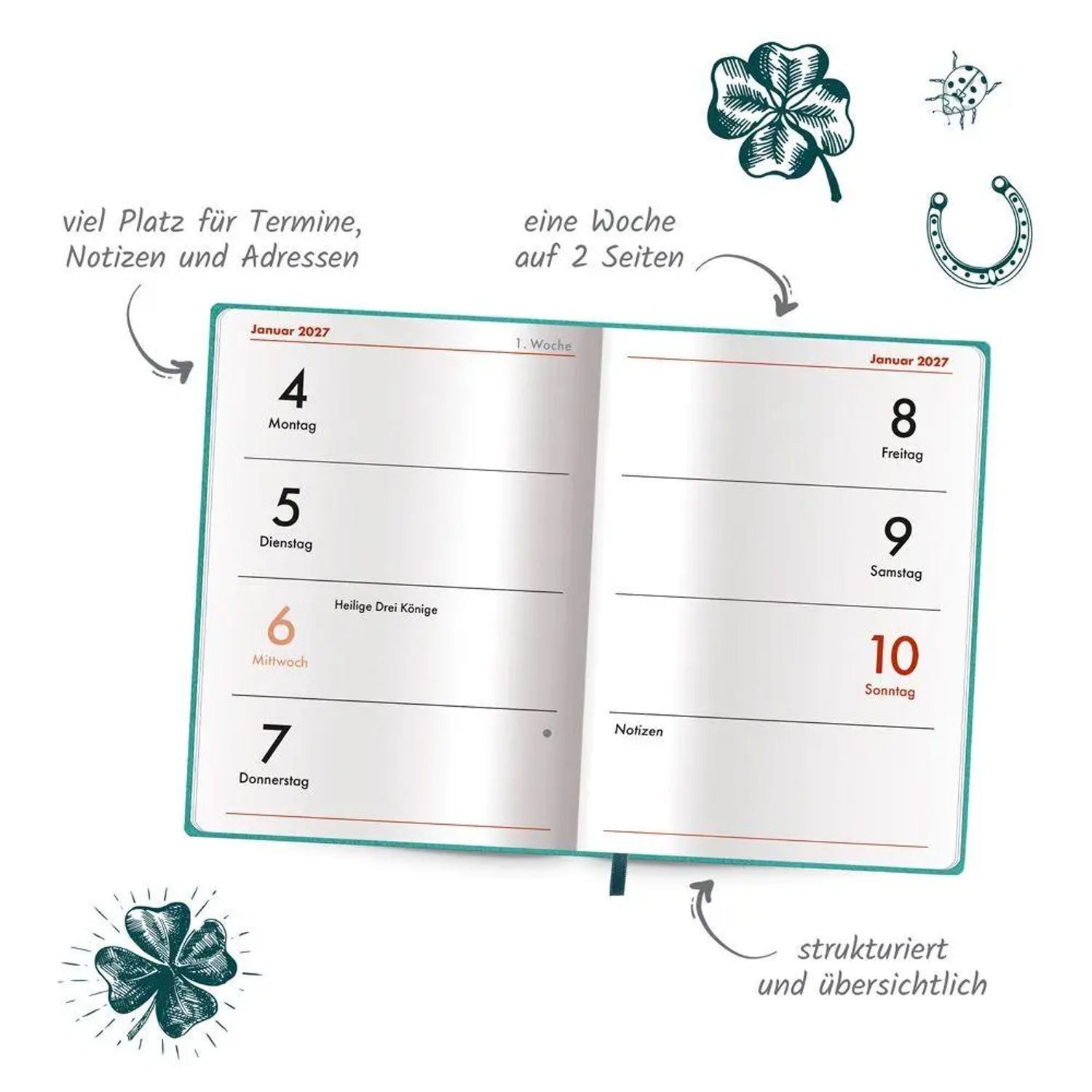 Trötsch Verlag Taschenkalender TRÖTSCH - Taschenkalender A7 Soft Touch Glück 2027