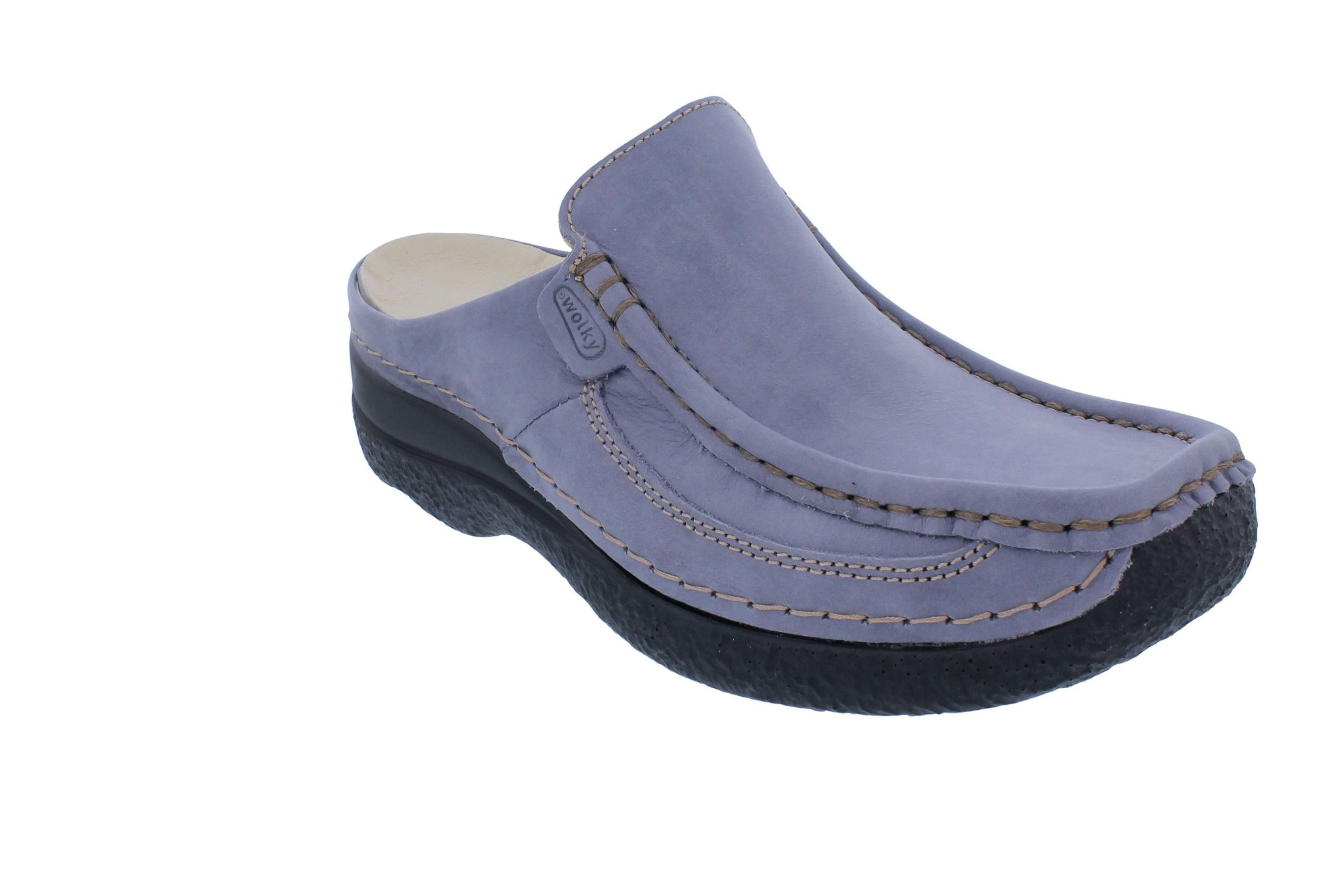 WOLKY Wolky Clog Roll Slide 0620236-826, leicht glänzendes Nubukleder, Blau, Clog
