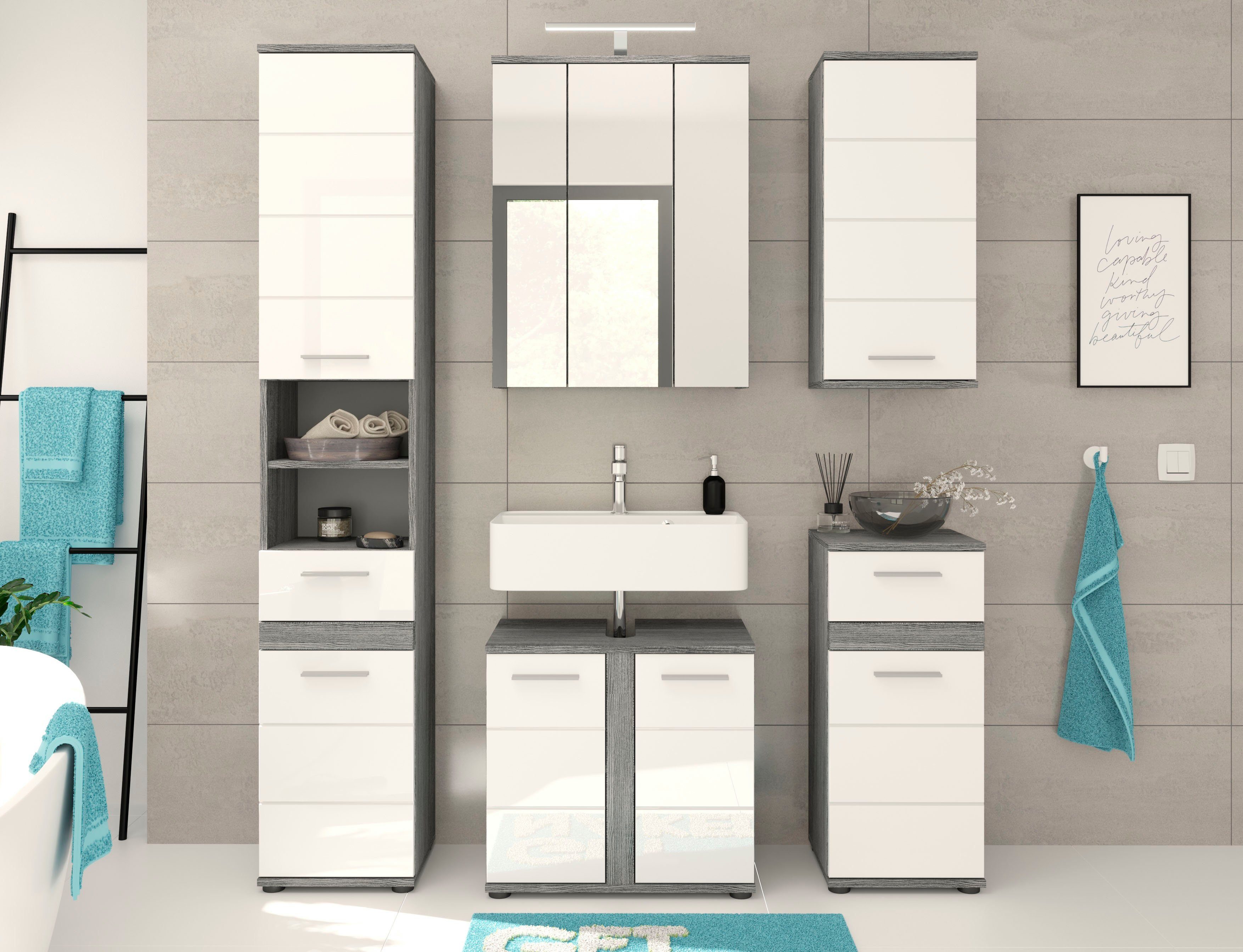 welltime Badmöbel-Set LUCCA, 5-teilig, TOPSELLER!, inklusive LED Beleuchtun günstig online kaufen