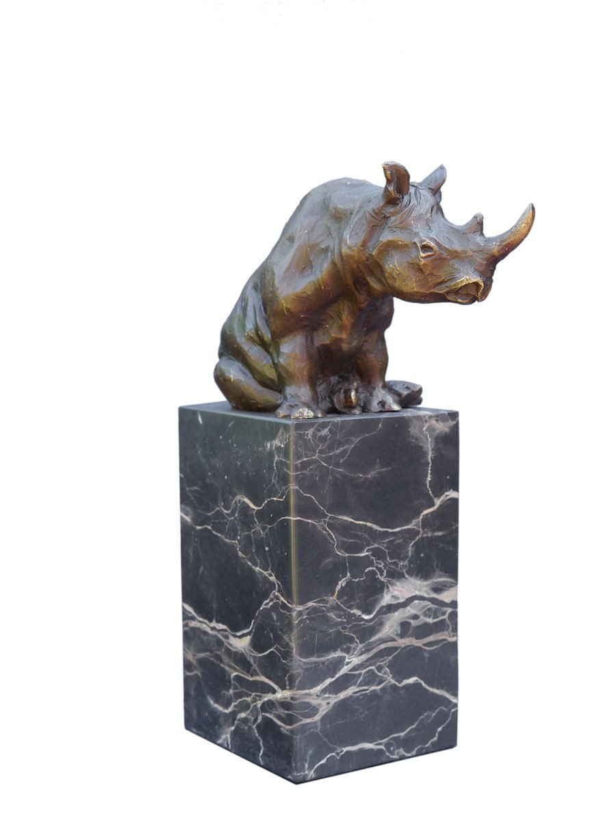 AFG Tierfigur Nashorn Figur aus Bronze auf edlem Marmorsockel