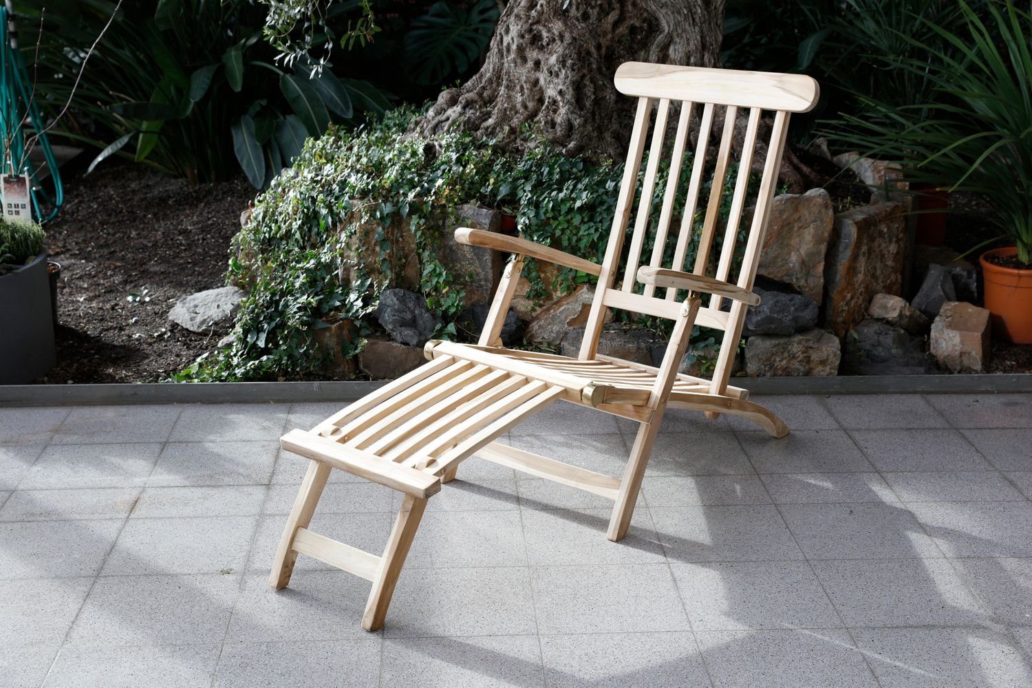 BURI Gartenstuhl Teak-Deckchair natur unbehandelt Liegestuhl Gartenliege Sonnenliege | Stühle
