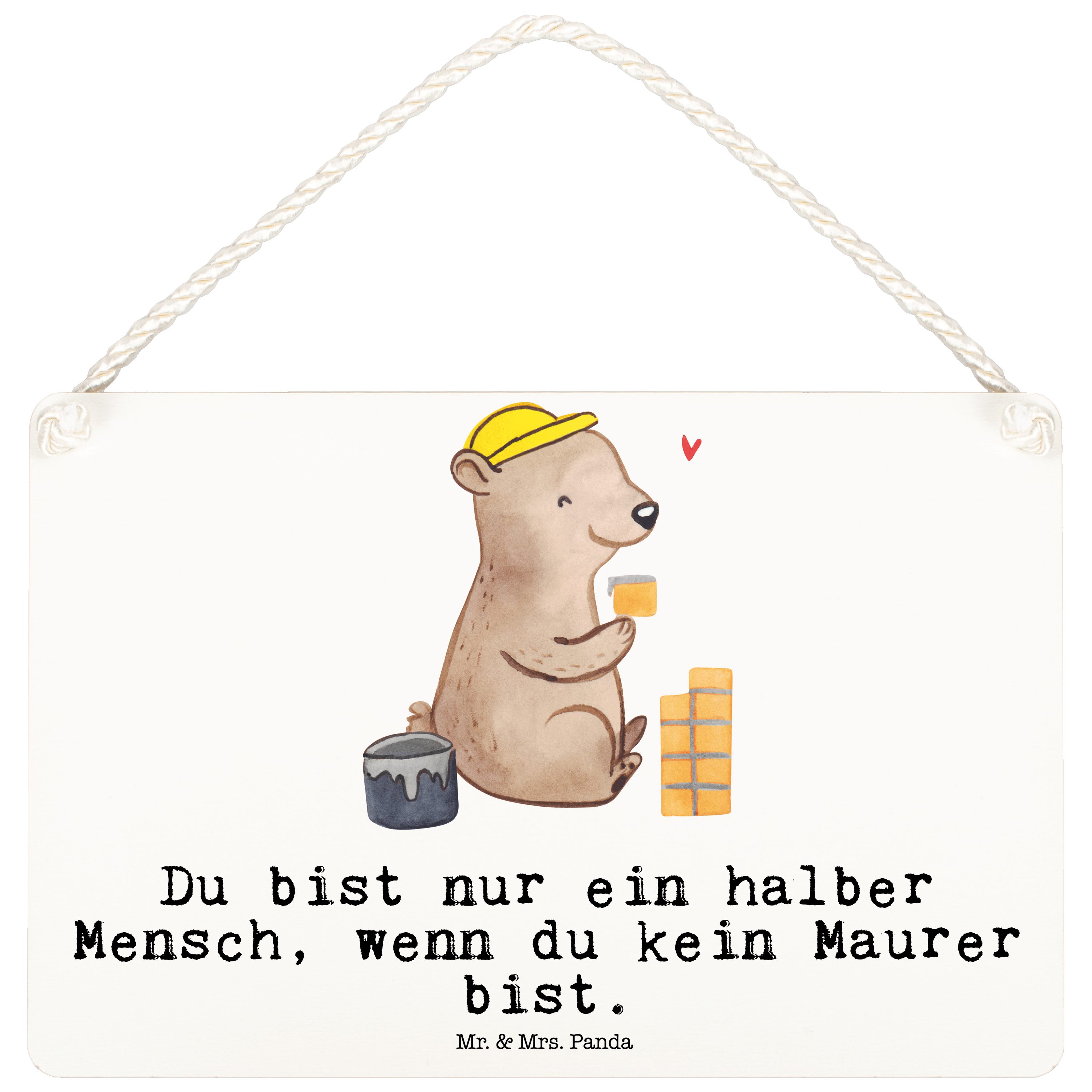 Mr. & Mrs. Panda Hinweisschild DIN A6 Maurer Herz Weiß Geschenk