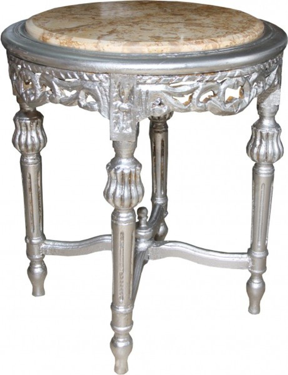 Casa Padrino Beistelltisch Barock Beistelltisch mit Marmorplatte Rund Silber 52 x 45 cm Antik Stil - Telefon Blumen Tisch