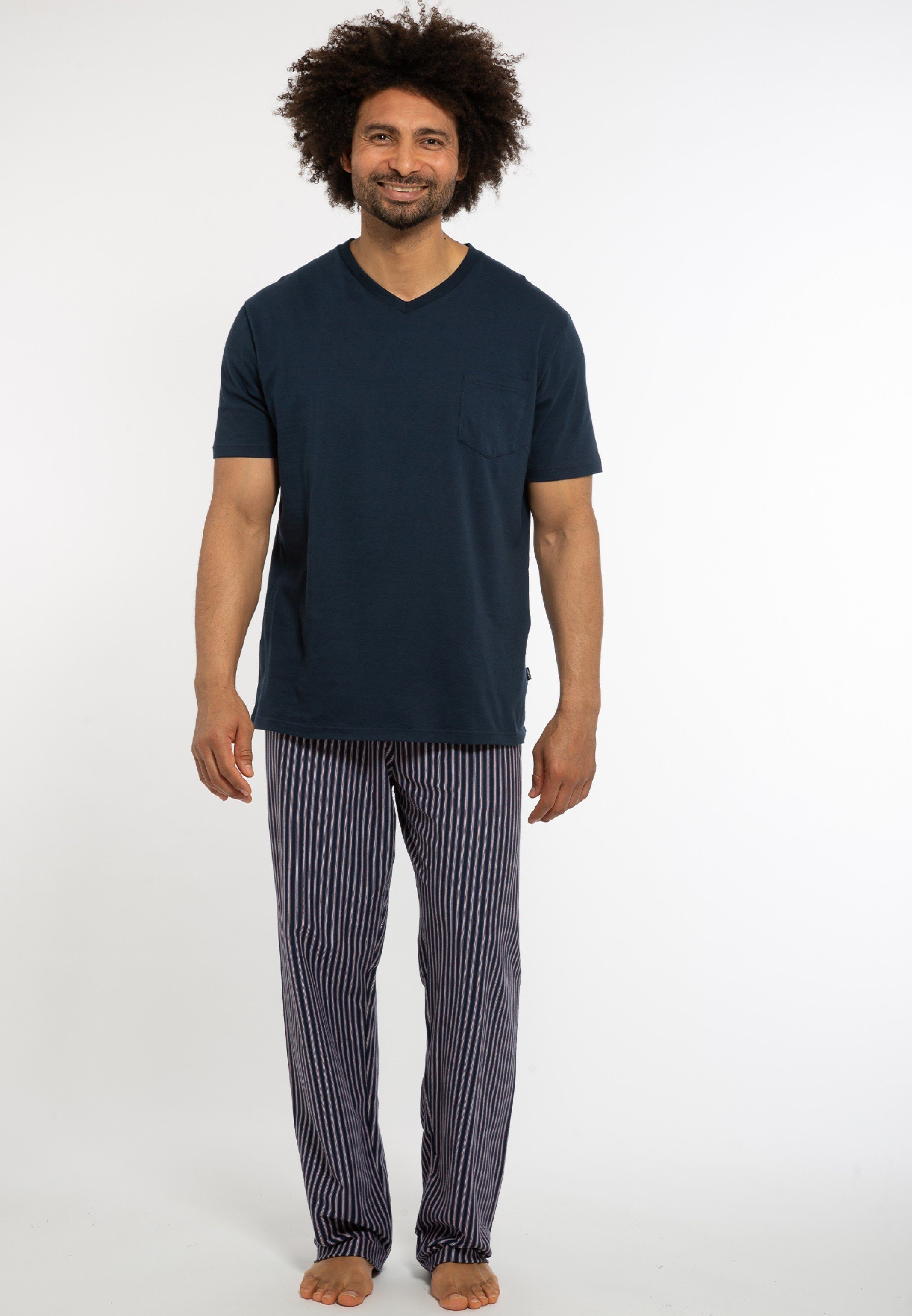 Götzburg Pyjama mit V-Ausschnitt rot-dunkelblau Gemustert Übergröße 