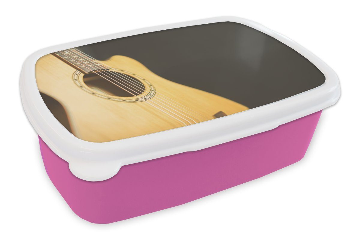 rosa (2-tlg), Gitarre, Brotbox akustischen für Lunchbox Brotdose Snackbox, Kunststoff Erwachsene, Kunststoff, Mädchen, einer Halbseitenansicht MuchoWow Kinder,