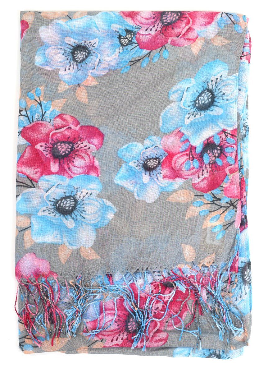 Goodman Design Modeschal Scarf Flowers angenehmer Schal, Fransen Tragekomfort Grau Damen Tassels
