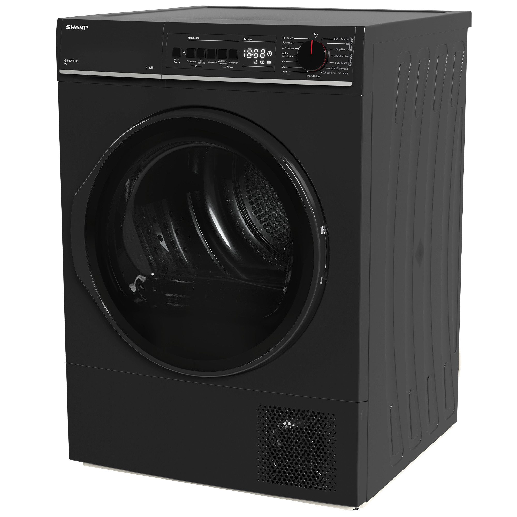 Sharp Wärmepumpentrockner KD-PRO7S7GBD-DE, SoftTouch-Bedienung mit LED-Display, Trommelbeleuchtung, WiFi