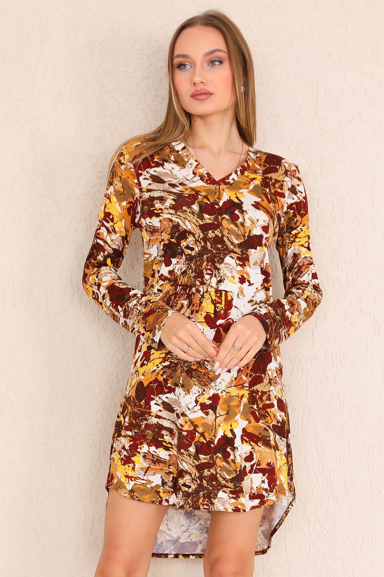 Bongual Tunikakleid Asymmetrisches Jerseykleid aus Viscose gelbttöne