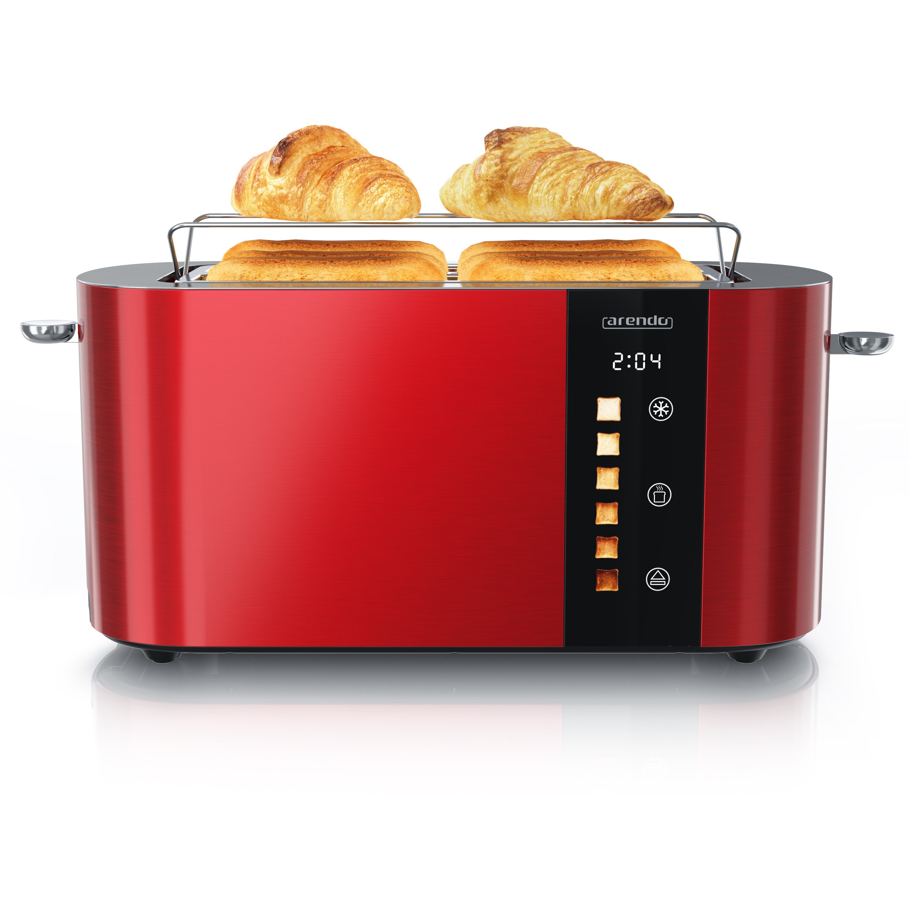 Arendo Toaster Edelstahl, Langschlitz, Touch Display, Restzeit & Bräunungsgradanzeige, 2 lange Schlitze, für 4 Scheiben, 1500 W, Brötchenaufsatz, Wärmeisoliert, Toast-Symbole für Bräunungsgradauswahl