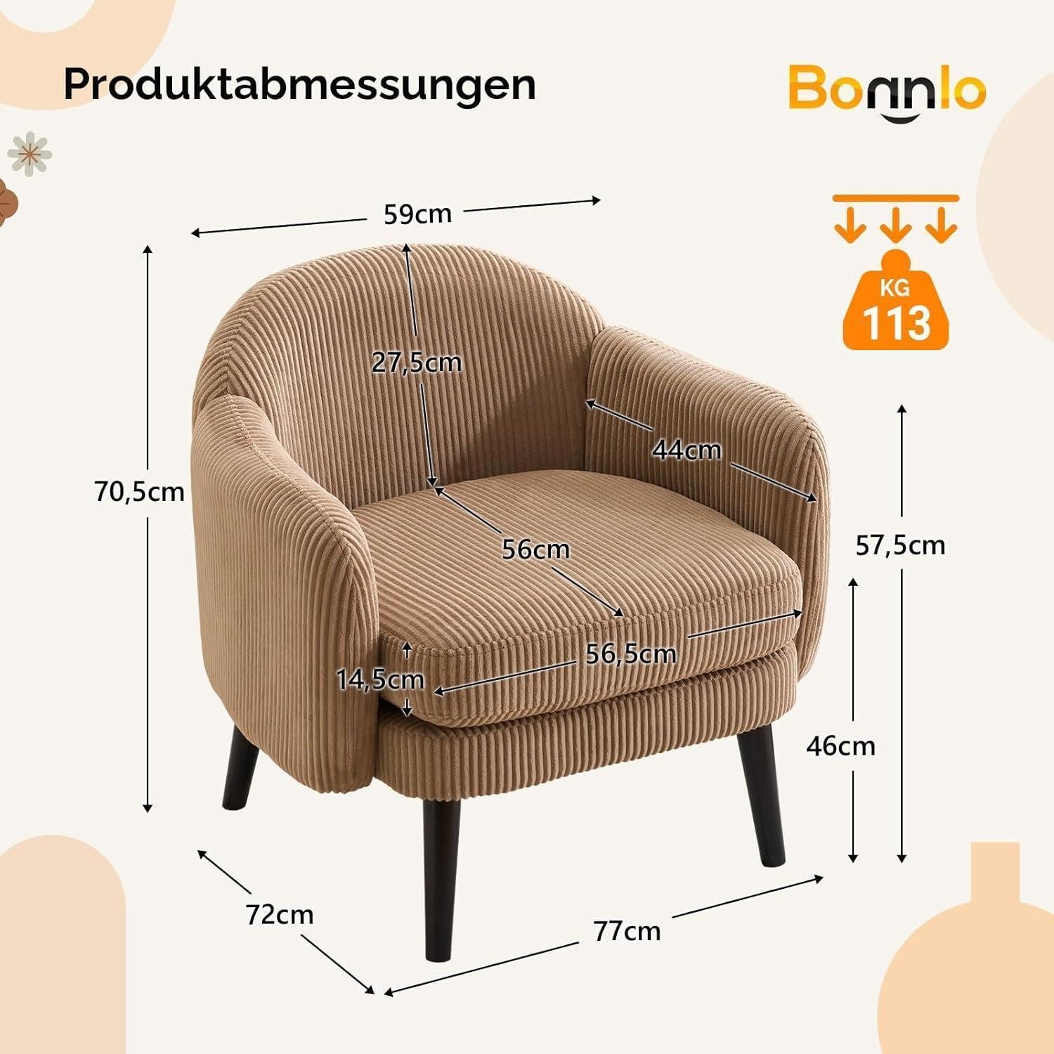 LuxusKollektion Cocktailsessel Sessel Cocktailsessel Loungesessel Lesesessel 113kg Cord-stoff Khaki