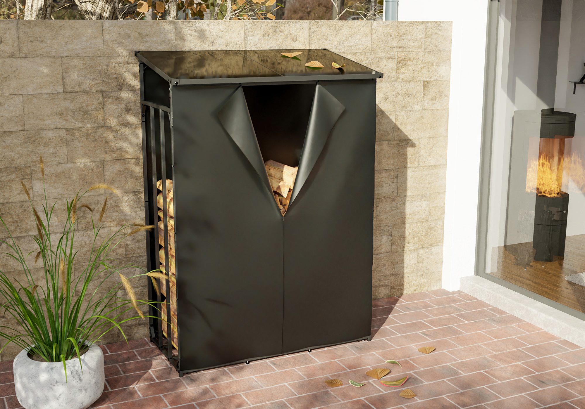 TPFLiving Kaminholzregal Sorin, BxTxH:130x70x185 cm, (Abschrägtes Dach aus günstig online kaufen