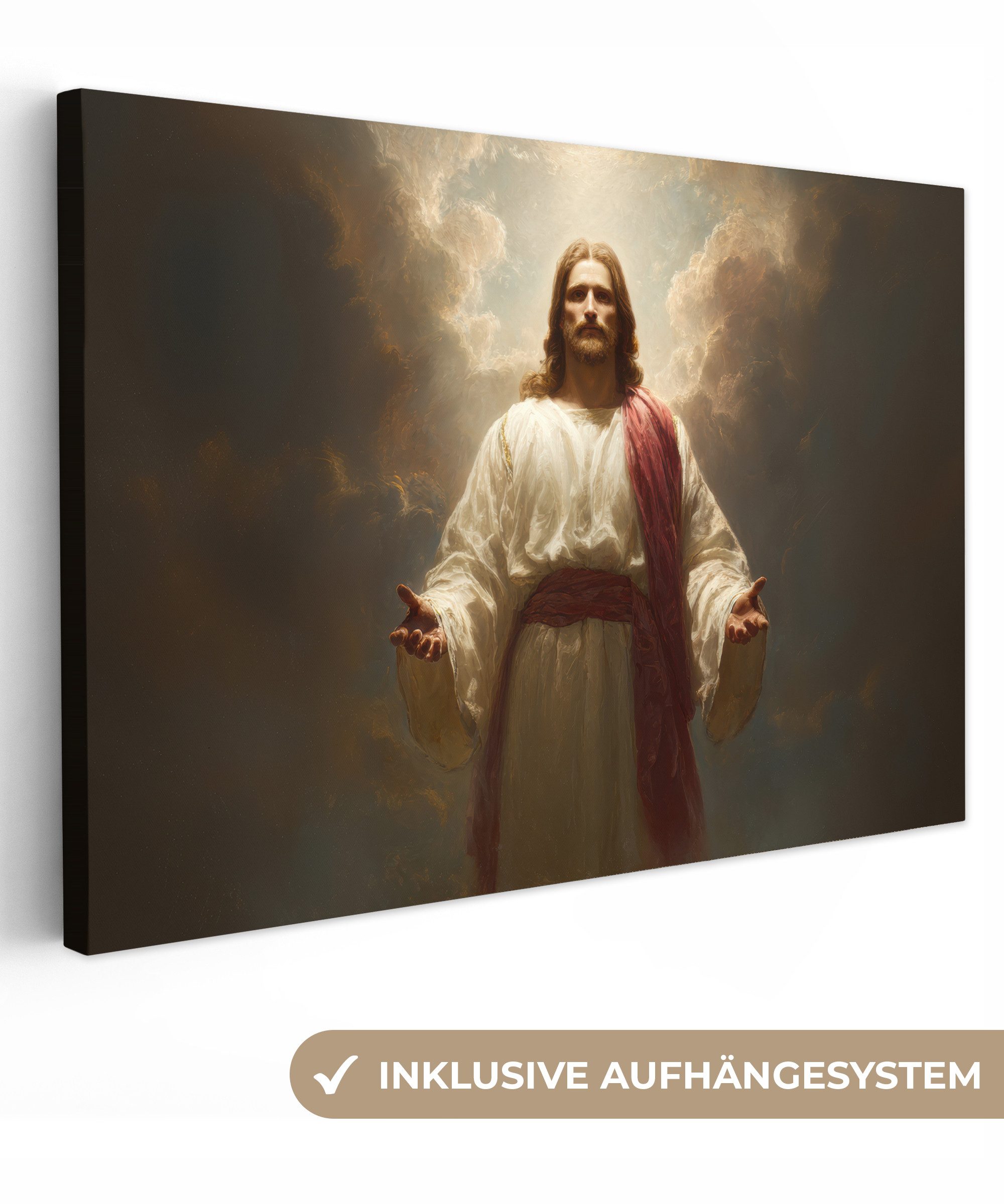 OneMillionCanvasses® Leinwandbild Himmel - Sonnenlicht - Jesus - Rot, Fotodruck (1 St), Leinwand Bilder Klein, Wand Dekoration Aesthetic 30x20 cm