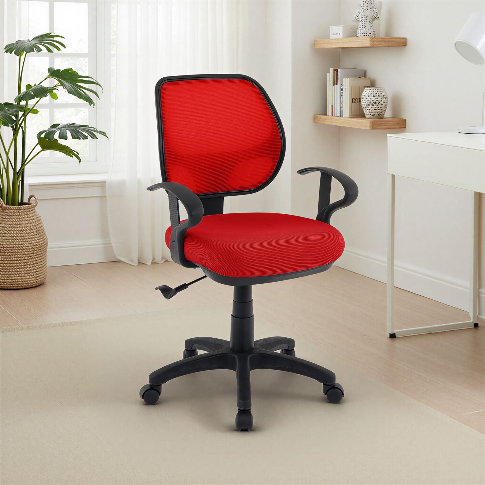 IDIMEX Drehstuhl COOL-1, Bürostuhl Kinder höhenverstellbar mit Wippfunktion Netzbezug Rot