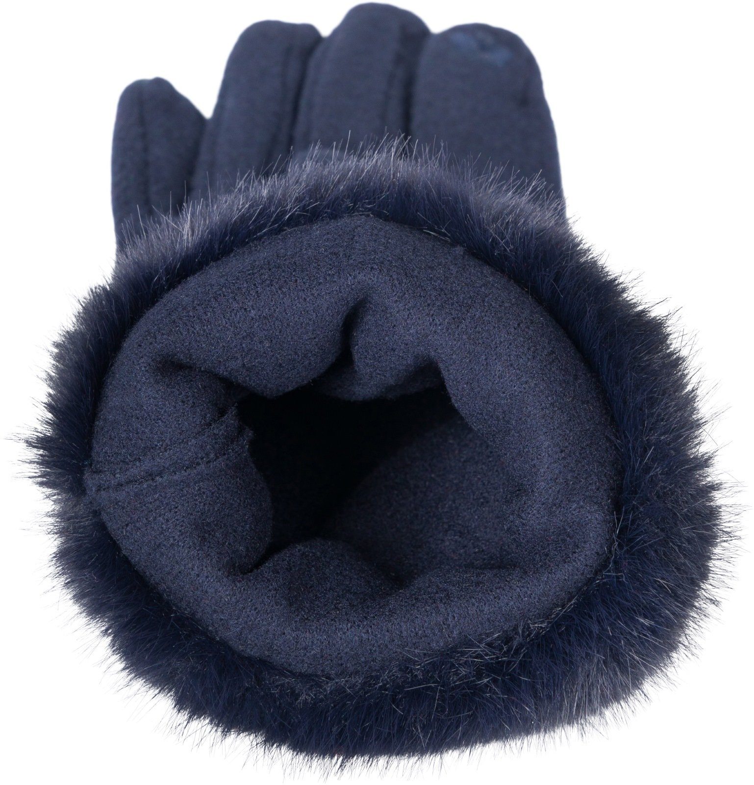 Dunkelblau Fleecehandschuhe Unifarbene Handschuhe styleBREAKER Kunstfell mit Touchscreen
