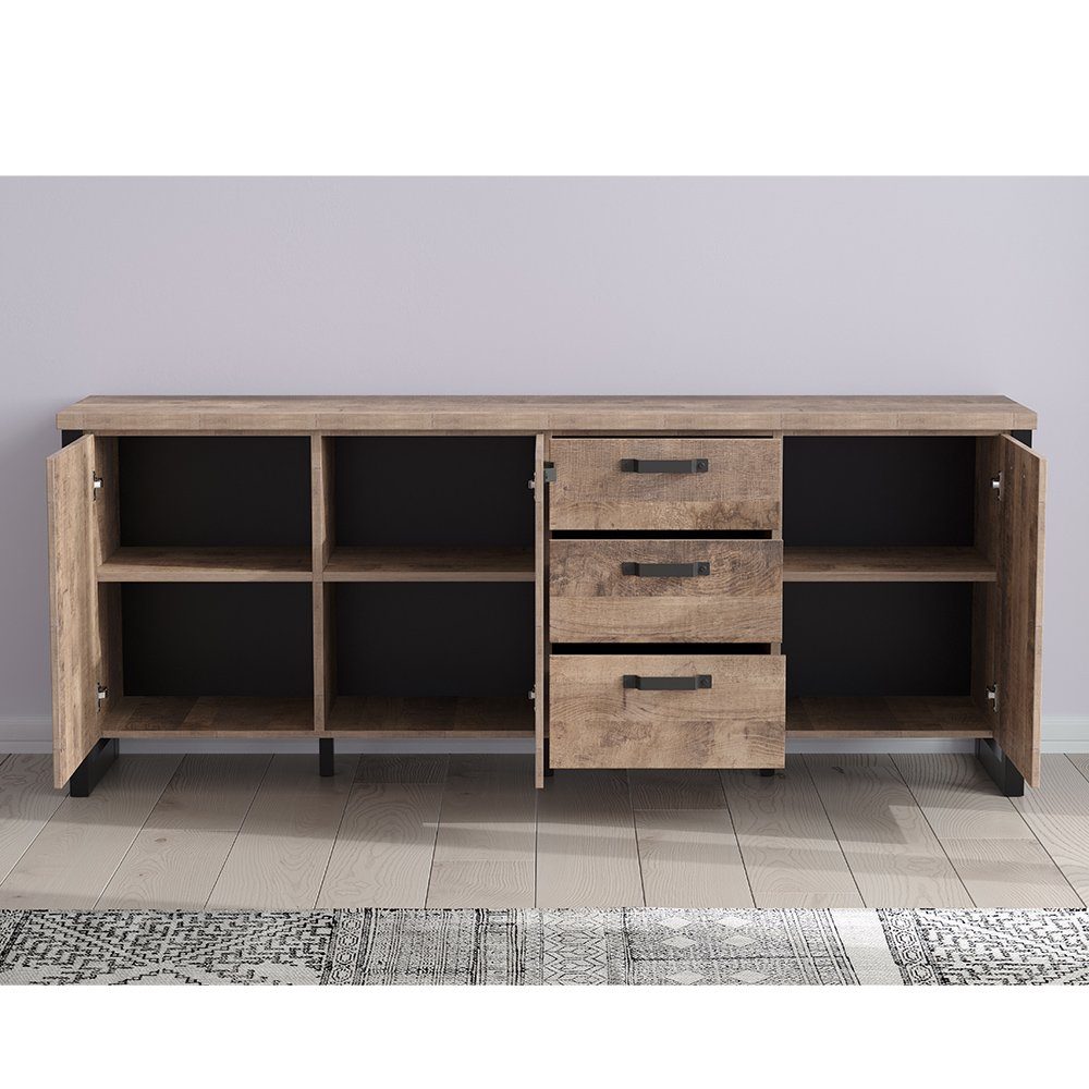 Tabak in Lomadox Esstisch (Spar-Set), cm mit Nb. Sideboard Essgruppe EMMEN-19, schwarz Eiche 160 und