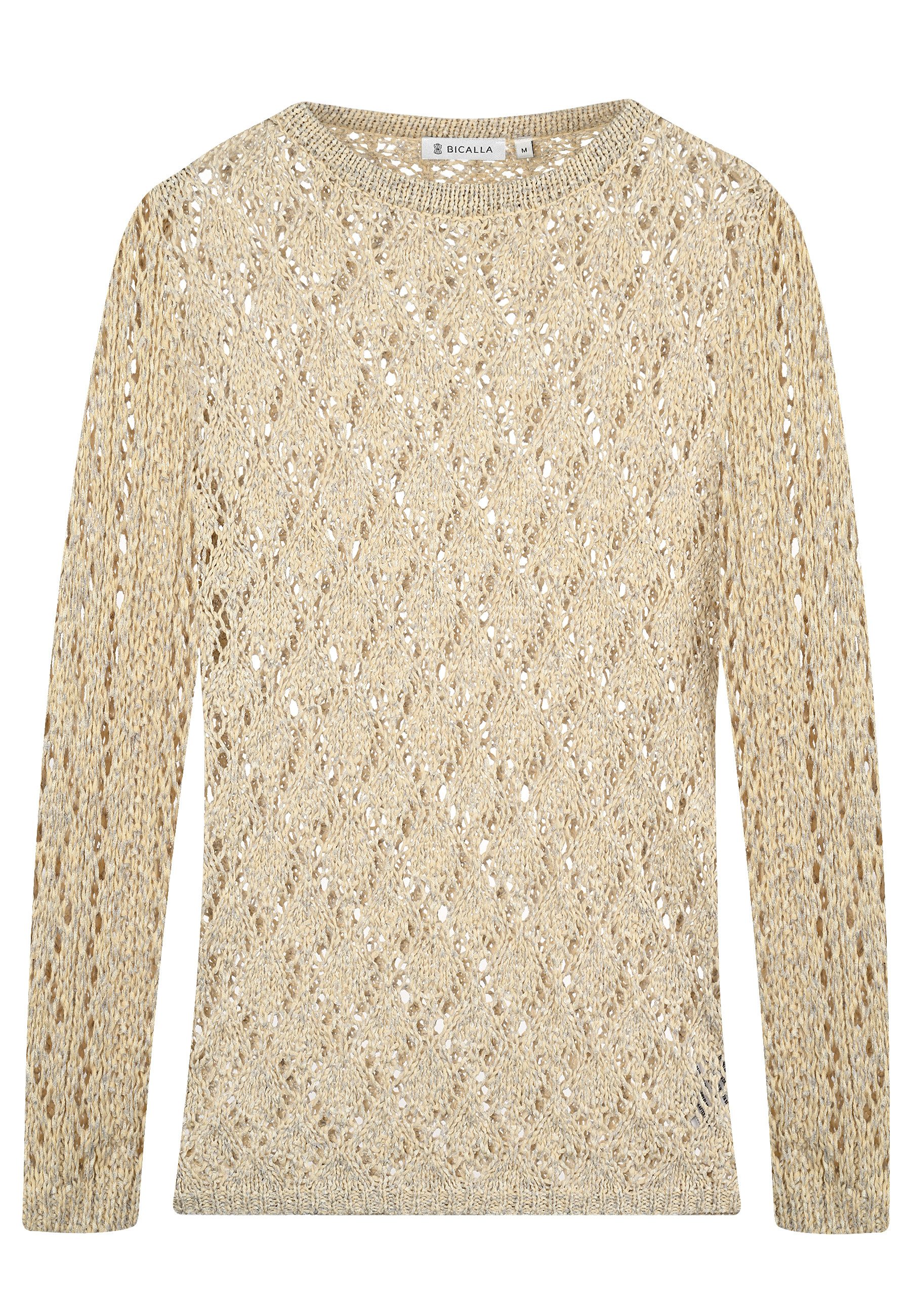BICALLA Strickpullover Ajour-Strickpullover in Ecru/Silber (1-tlg)
