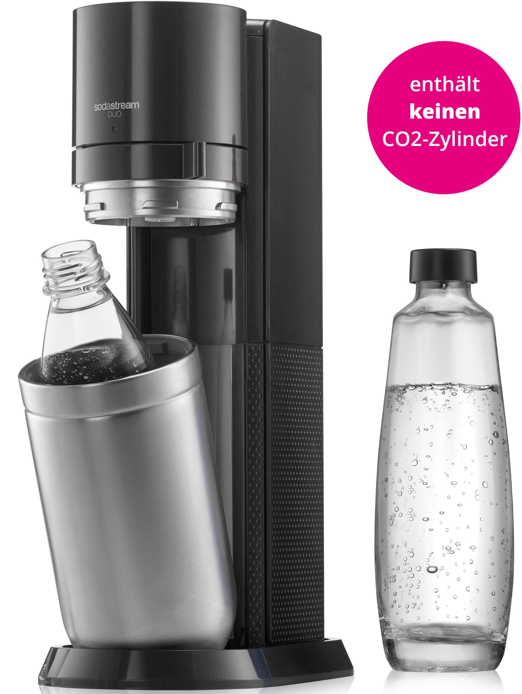 SodaStream Wassersprudler »DUO«, (Set, 3-tlg), Umsteiger, inkl. 1  Glasflasche, 1 Kunststoffflasche, KEIN CO2-Zylinder enthalten online kaufen  | OTTO