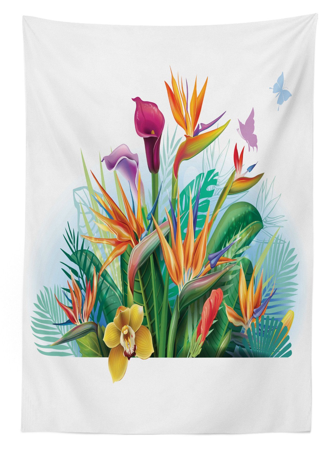 Waschbar Tischdecke Strelitzia Blumen Orchideen Klare Bereich den Für Farben, Außen geeignet Abakuhaus Exotische Farbfest