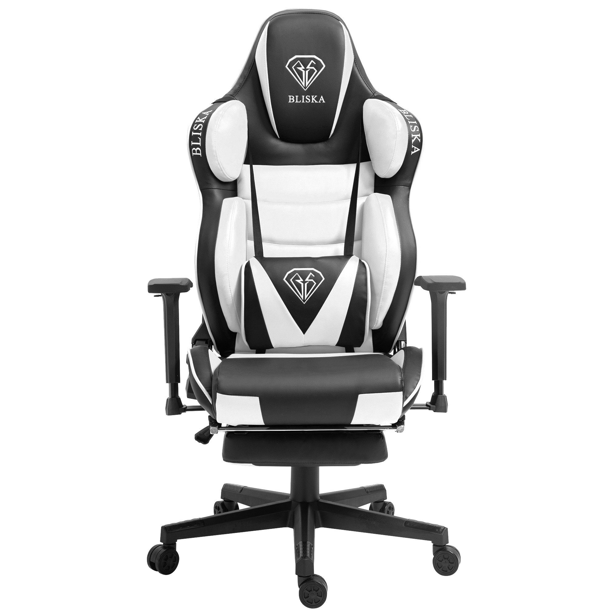 TRISENS Chefsessel Odysseus (1 Stück), Gaming Stuhl mit flexiblen 4D-Armlehnen Bürostuhl im Racing-Design Schwarz / Weiß