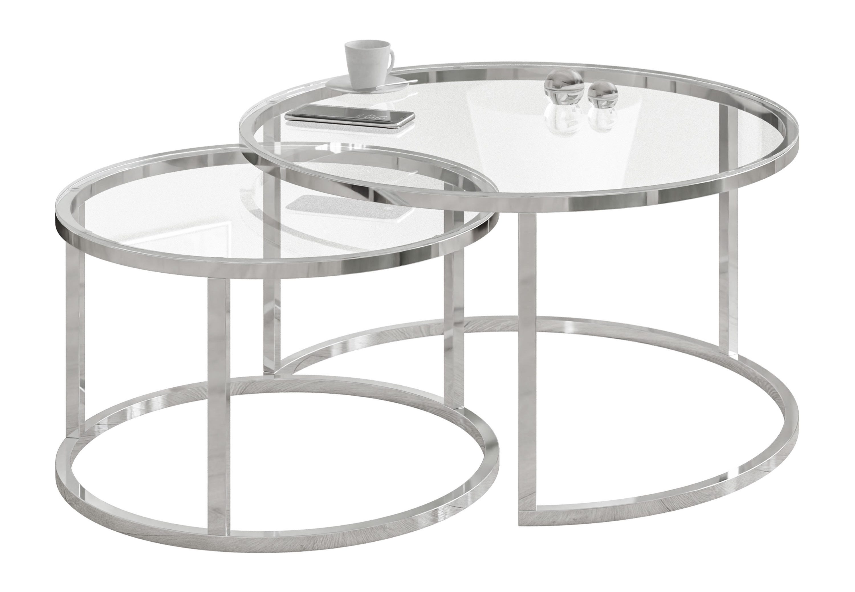 Lookway Couchtisch CIRI 2in1 GLASS mit Chrom Gestell (2er Set), Durchmesser günstig online kaufen
