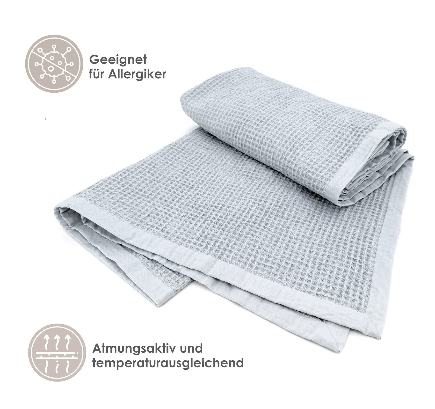Wohndecke Waffelpique Sommerbettdecke Sofadecke Baumwolle, heimtexland, leichte Sommerdecke I atmungsaktiv I temperaturausgleichend