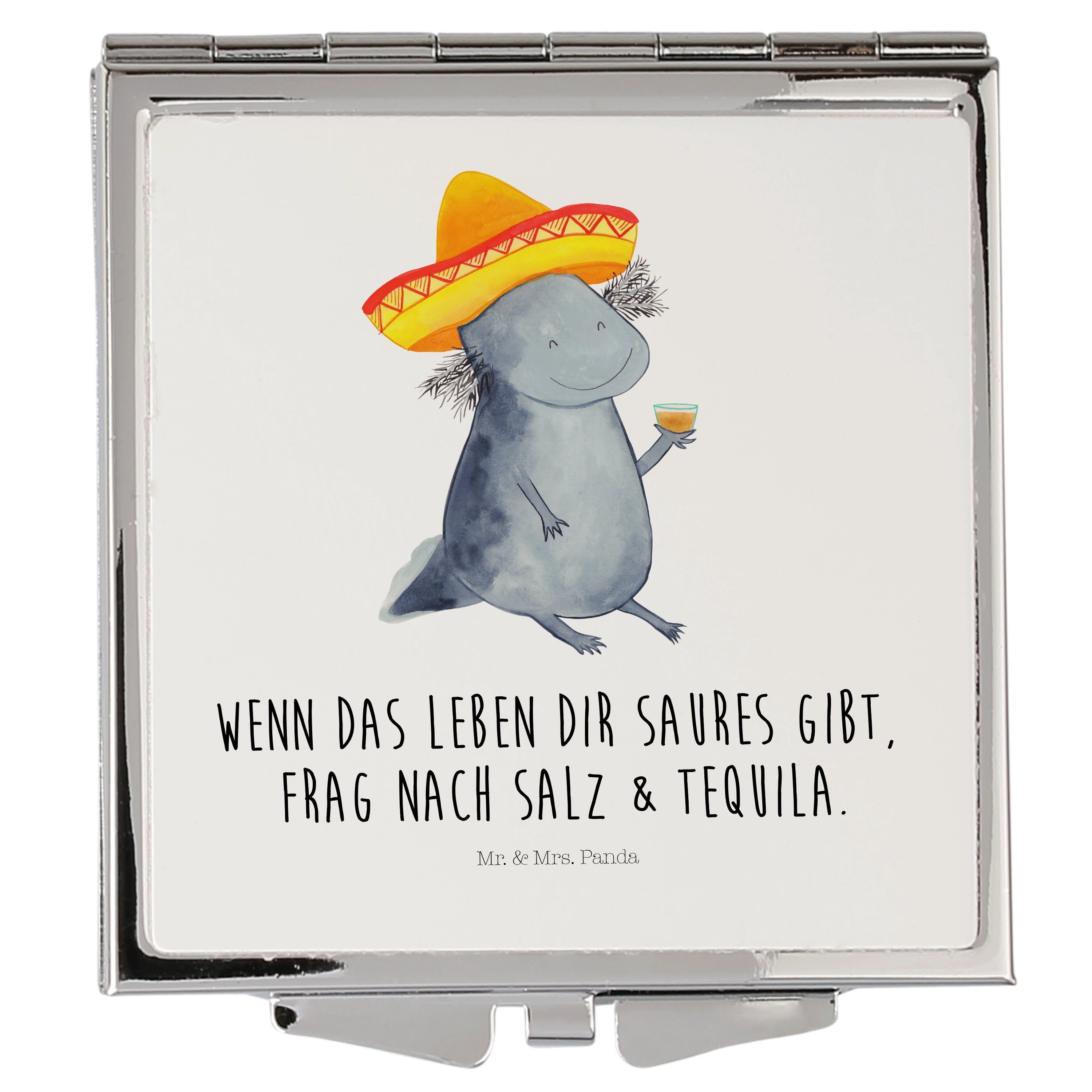 Mr. & Mrs. Panda Kosmetikspiegel Axolotl Tequila - Weiß - Geschenk, Schminkspiegel, Lurche, Sombrero, (1-St)