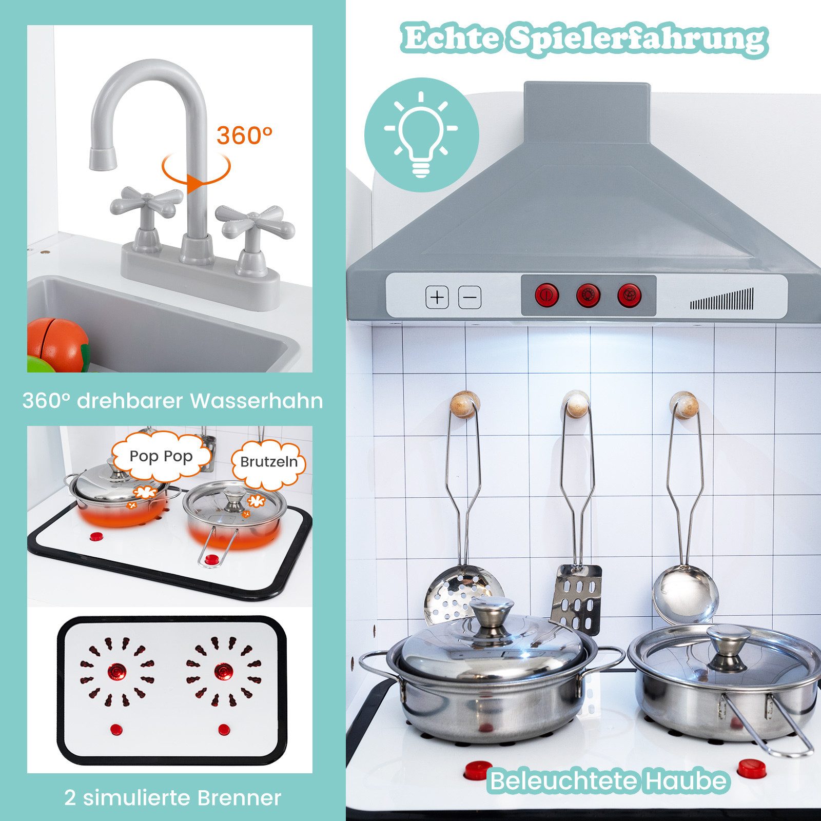 COSTWAY Spielküche, Kinderküche mit Herd, Licht, günstig online kaufen
