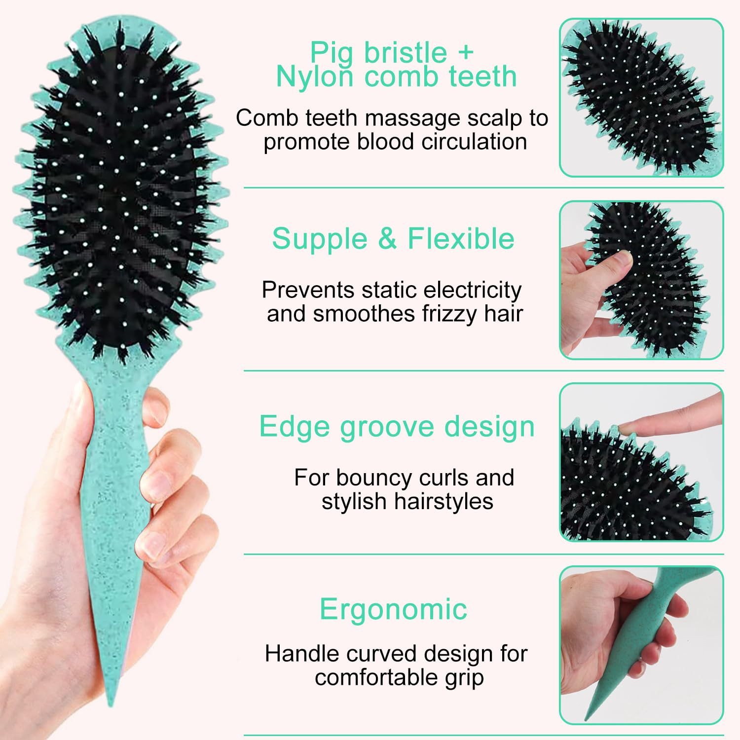 Forrlite Haarbürsten-Set Haarbürste,Lockenbürste,Curl Hair Brush für Damen,Wildschweinborsten, Haarbürste zum Kämmen und Formen, Professionelle Bürste Locken Trennung für definierte Locken