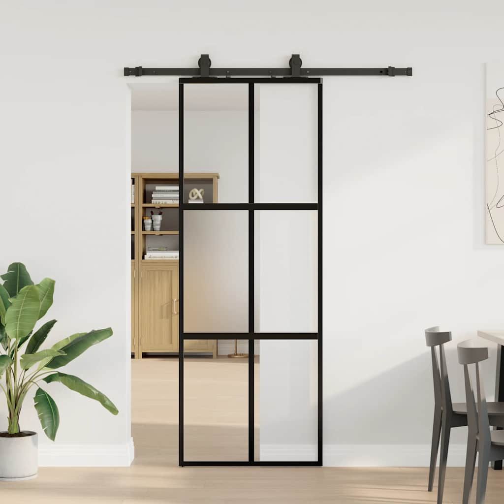 vidaXL Schiebetür, Schiebetür mit Beschlag Schwarz 76x205 cm Hartglas