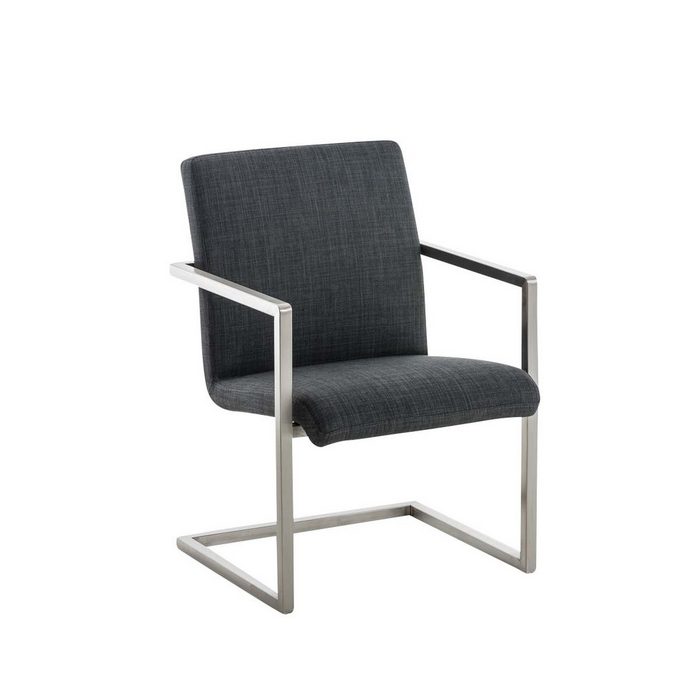 TPFLiving Besucherstuhl Javon mit hochwertig gepolsterter Sitzfläche - Konferenzstuhl (Küchenstuhl - Esszimmerstuhl - Wohnzimmerstuhl) Gestell: Metall Edelstahl - Sitzfläche: Stoff dunkelgrau