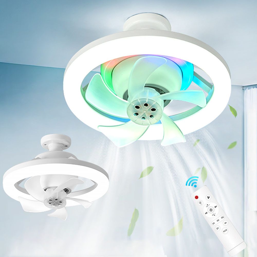 VIVIHEYDAY Deckenventilator LED Decken Ventilator Leuchte Fernbedienung RGB Lampe, 360° Schüttelkopf