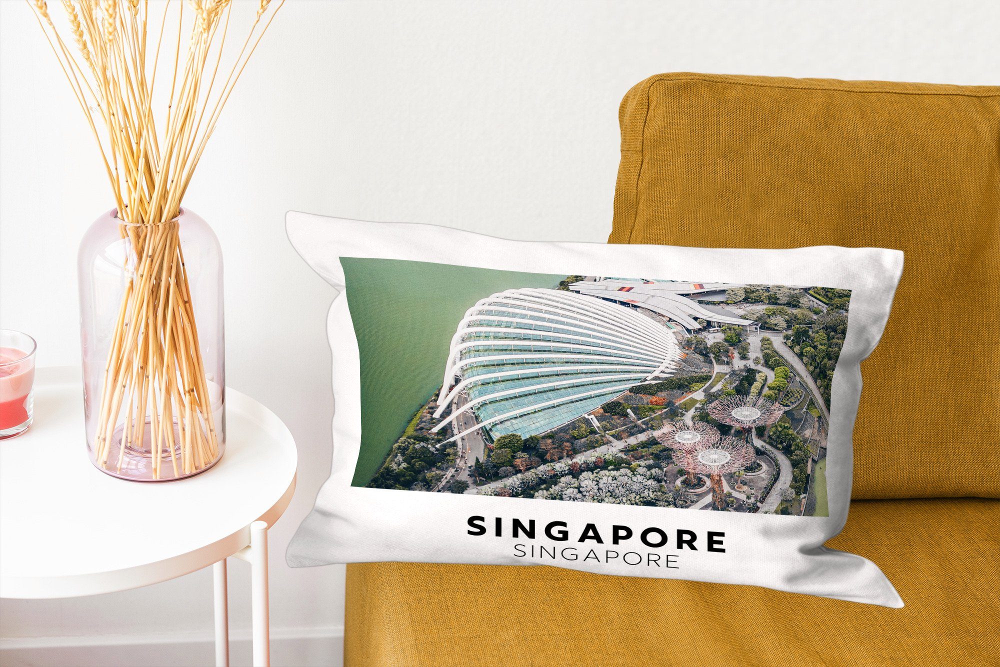 Zierkissen, Wohzimmer MuchoWow Architektur, Dekokissen Wasser Füllung, Dekokissen Dekoration, - Schlafzimmer Singapur mit -