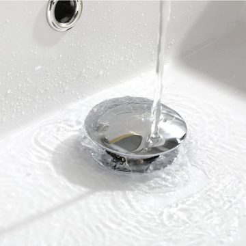 Auralum Siphon Pop Up Ablaufventil Waschbecken Ablaufgarnitur mit Überlauf Abfluss, 1 1/4"