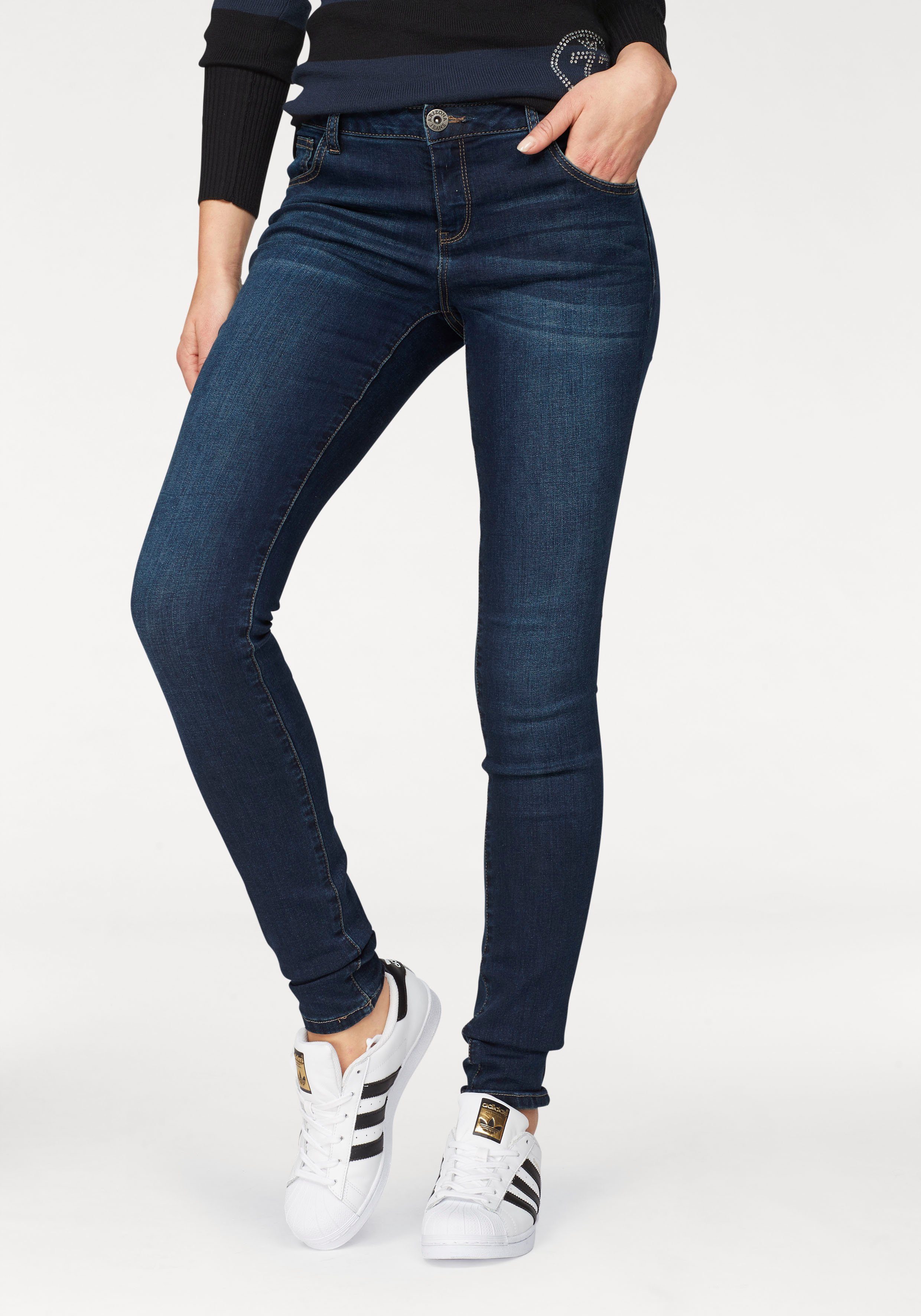 Arizona Skinny-fit-Jeans Ultra-Stretch Mid Waist dark-blue-used