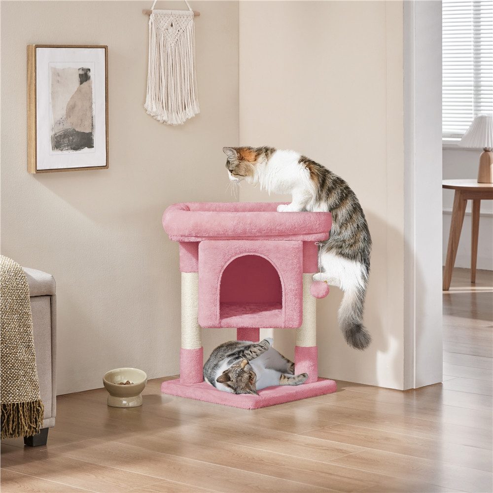 Yaheetech Kratzbaum 58 cm (H), Katzenbaum Kletterbaum, Liegemulde & Katzenhöhle & 2 Sisalstämme