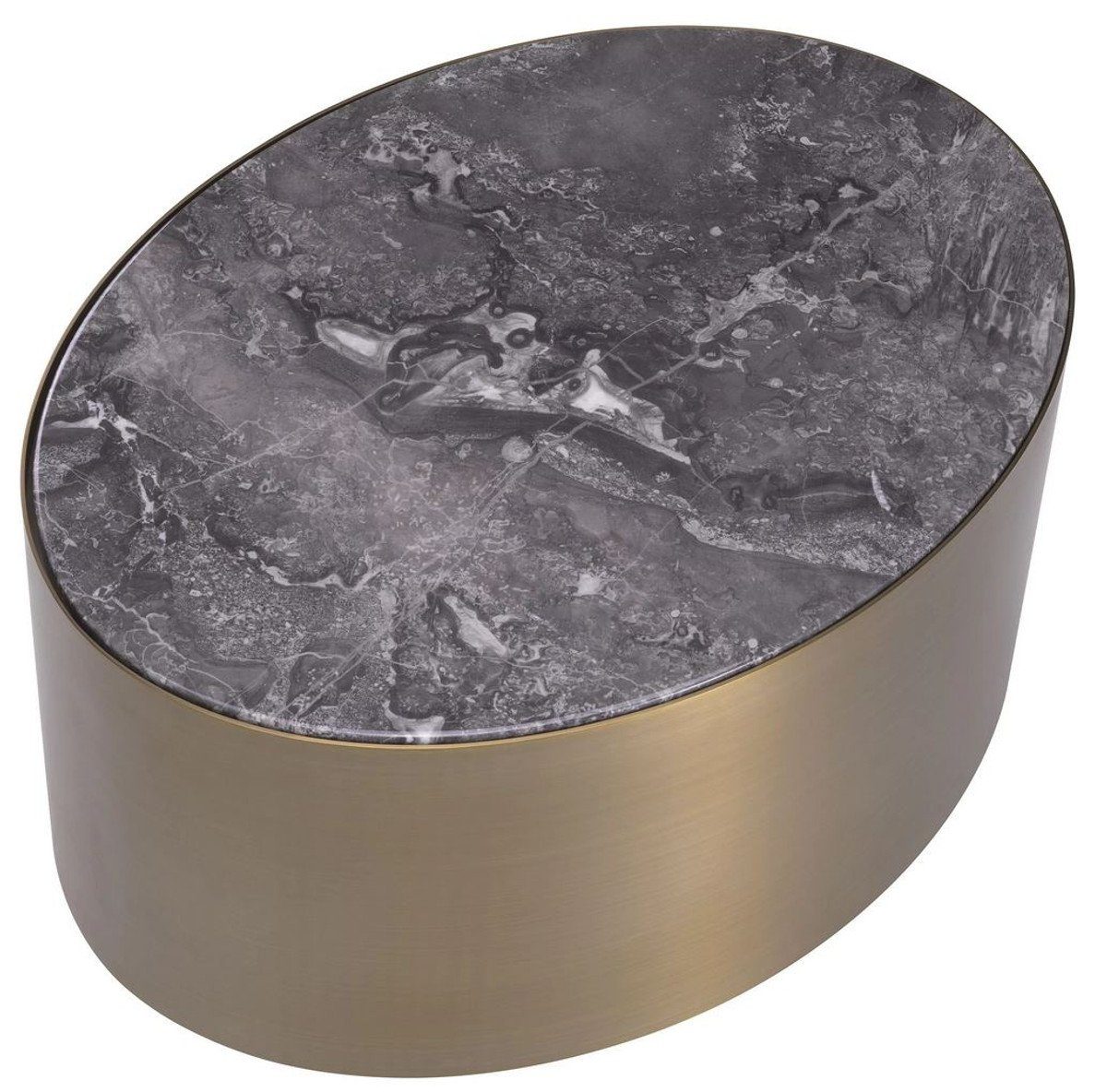 Casa Padrino Beistelltisch Luxus Beistelltisch Marmorplatte Tisch cm Ovaler Luxus 48 Möbel - / 65 mit - - x Qualität Grau Messingfarben / x Luxus Schwarz Edelstahl H. 38,5