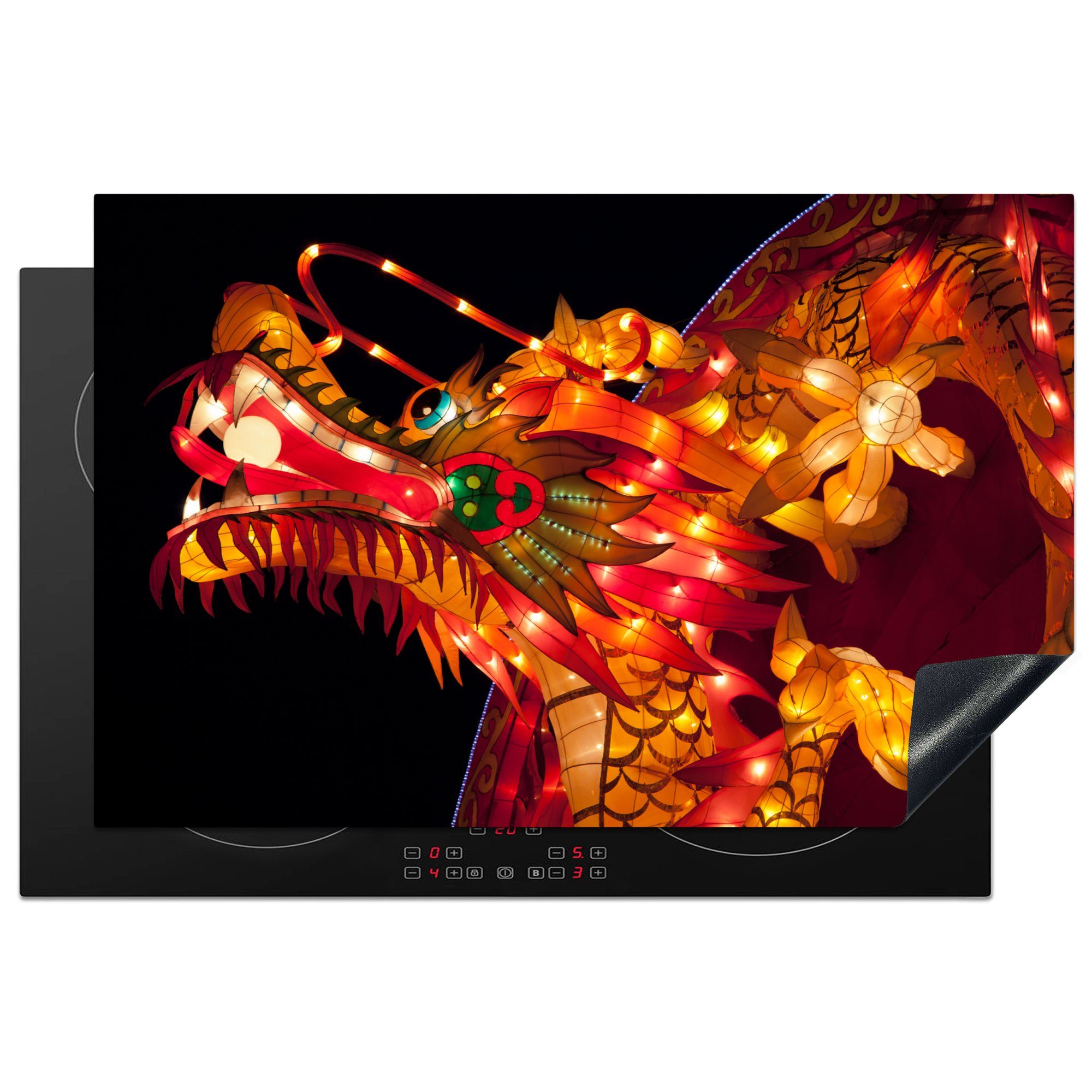 MuchoWow Herdblende-/Abdeckplatte Ein leuchtender Kopf eines chinesischen Drachens, Vinyl, (1 tlg), 81x52 cm, Induktionskochfeld Schutz für die küche, Ceranfeldabdeckung