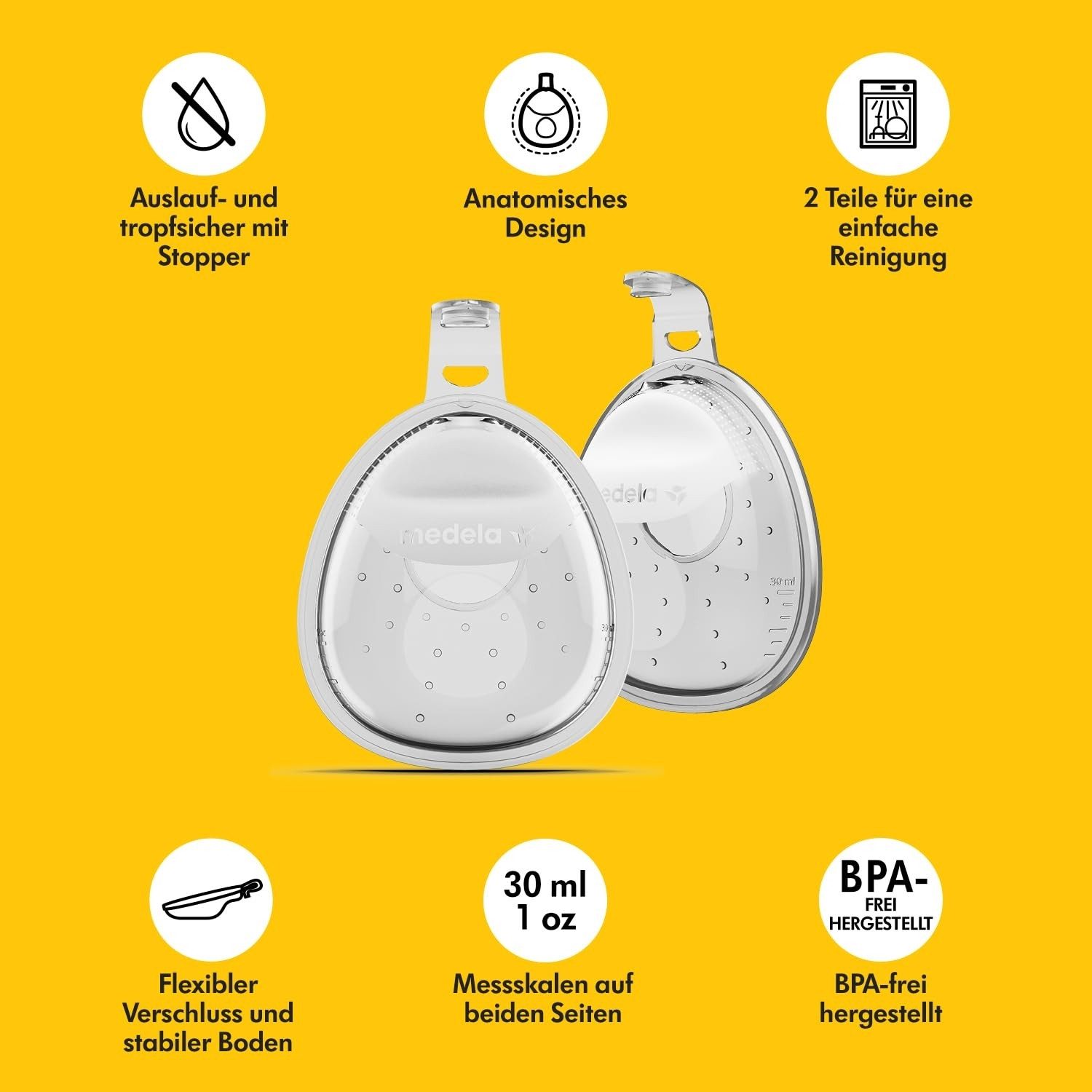 MEDELA Milchpumpe Zubehör-Set Milchauffangschalen Muttermilchsammler auslaufsicher BPA-frei 30ml