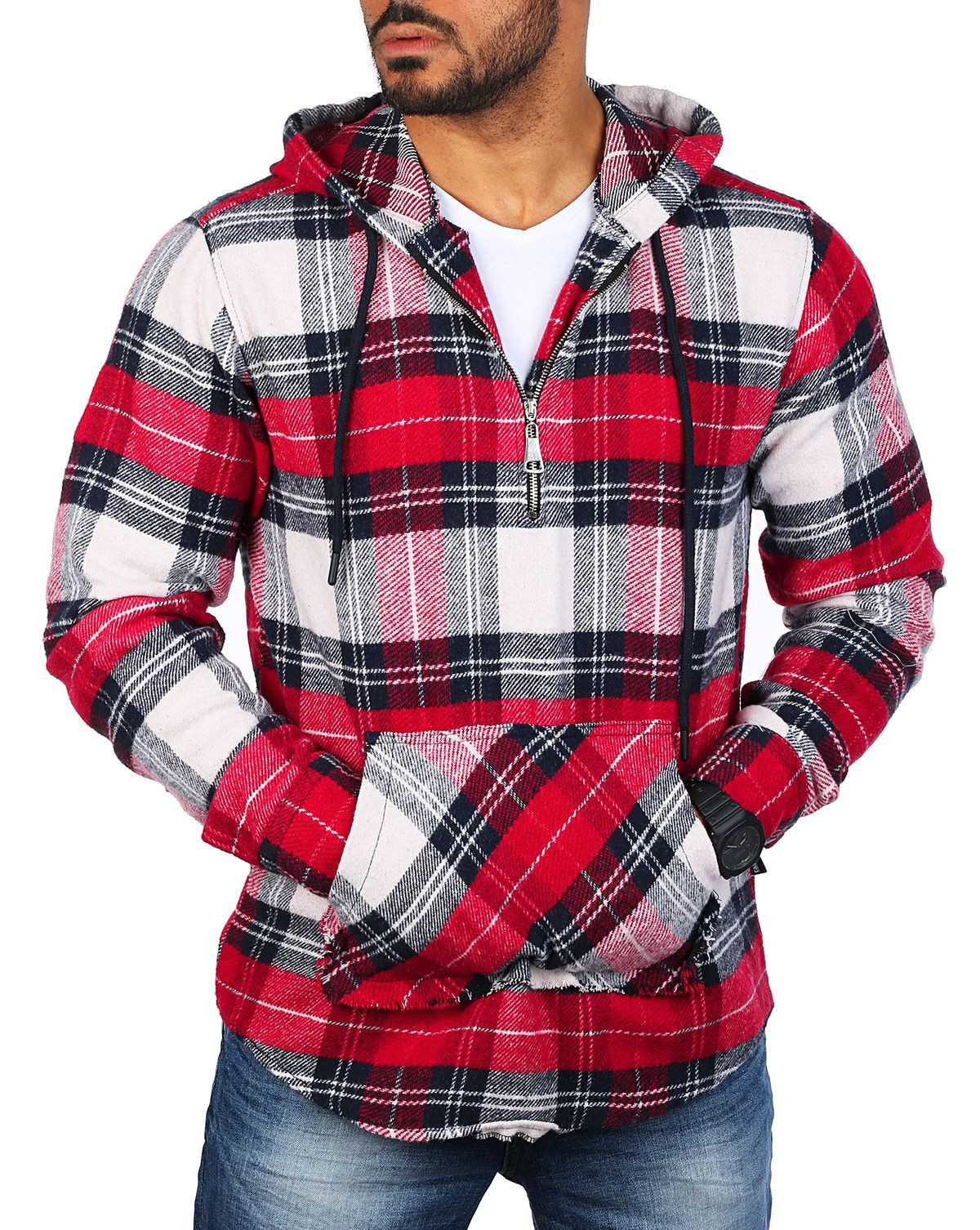 CARISMA Flanellhemd warme Herren Flanell Holzfäller Tunika dicke weiche Qualität 8509 Regular Langarm mit Kapuze Kariert
