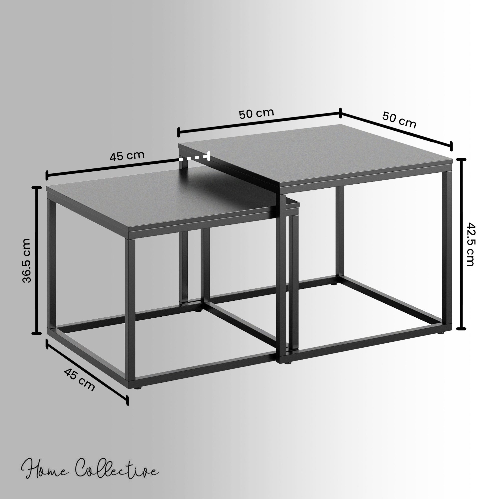 Home Collective Couchtisch 2er Set Beistelltisch Wohnzimmertisch modern rund und quadratisch (ideal als Büro Ablagetisch oder als Wohnzimmer Deko, Kleiner quadratischer Tisch Set 2 in 1), hochwertiges Design mit Metallgestell, stabile Tischplatte, schwarz