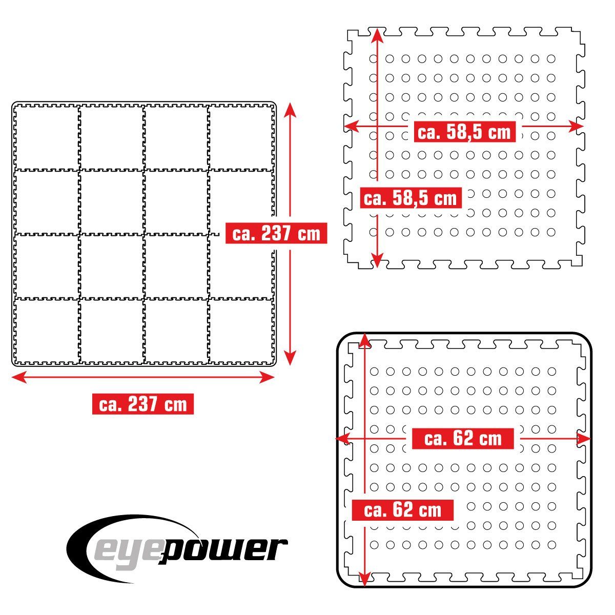 Stecksystem Bodenmatte eyepower EVA Poolunterlage Grün m² 62x62 rutschfest cm 5,6 Set, Matten 16