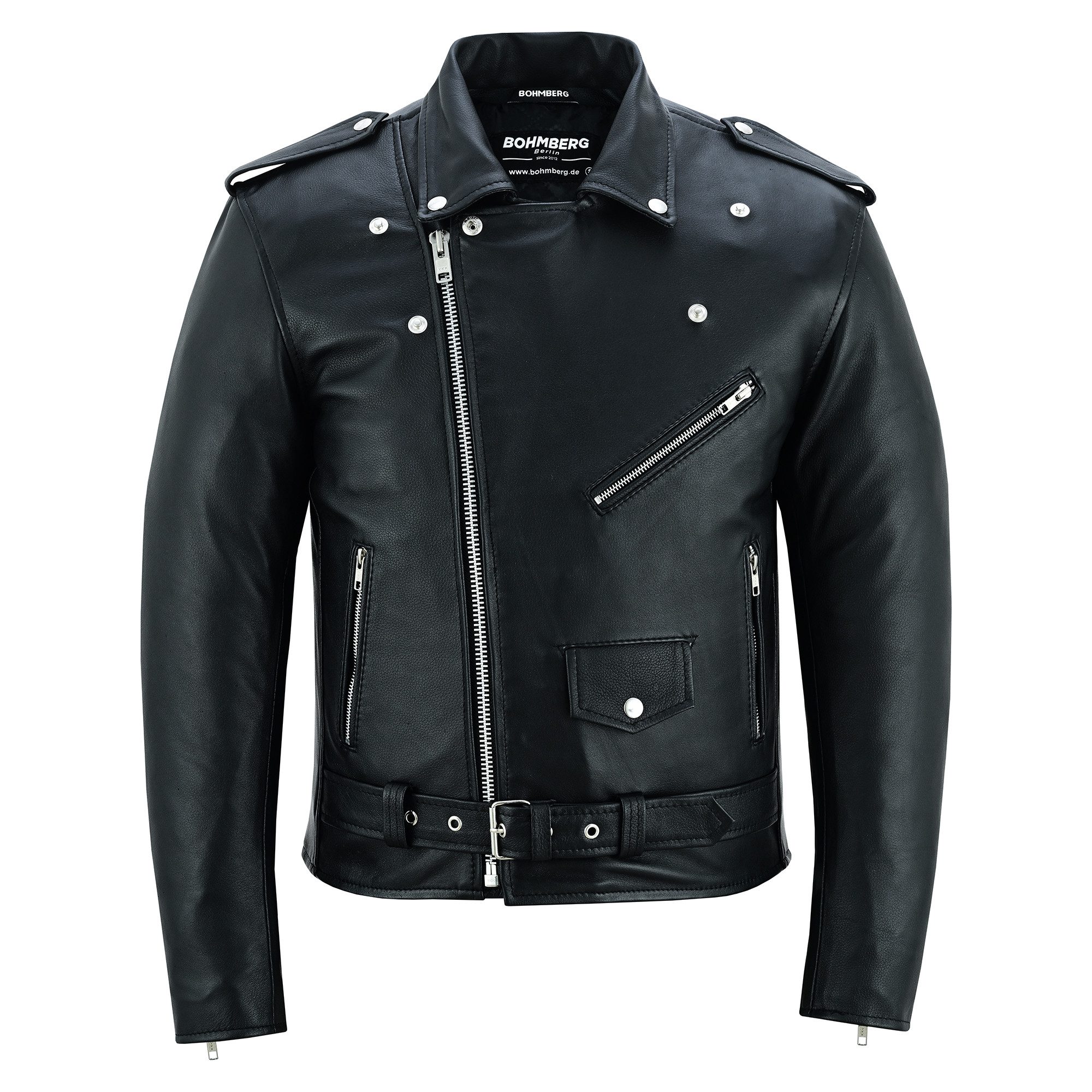 Lederjacke Herren Retro Biker Highway aus echtem Vollleder Schwarz