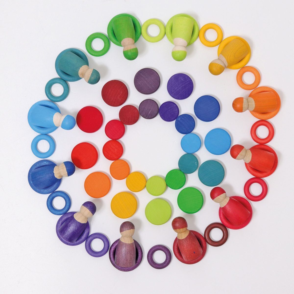 GRIMM´S Spiel und Holz Design Regenbogenfreunde 12 Holzfiguren Holzspielzeug Spielbausteine