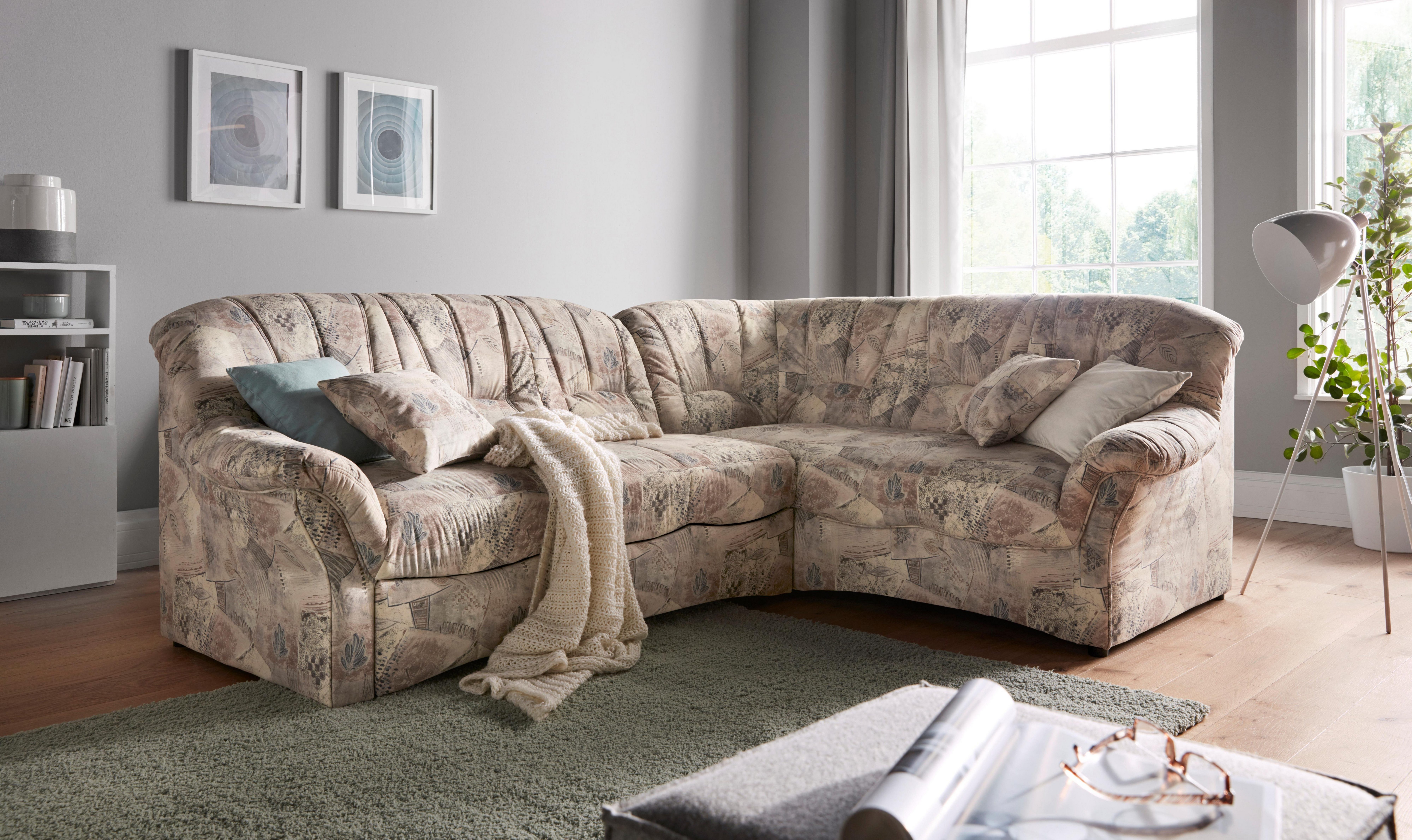 DOMO collection Ecksofa Bahia, zeitlos & elegant, Breite 256cm, bequeme Armlehnen, L-Form, Microfaser, natur