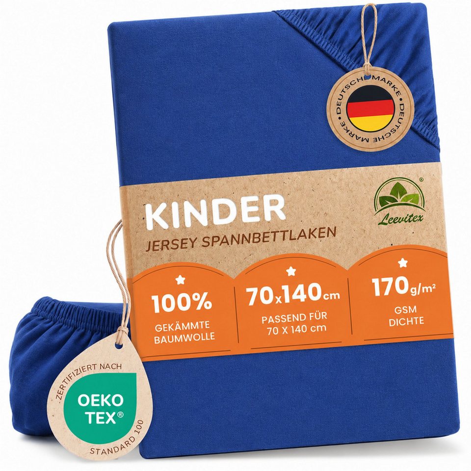 leevitex® Spannbettlaken für Kinderbetten, 1er-Set, 70 x 140 cm, Steghöhe 15 cm, Jersey, Gummizug: rundum, (1 Stück), verschiedene Farben, OEKO-TEX® STANDARD 100 zertifiziert