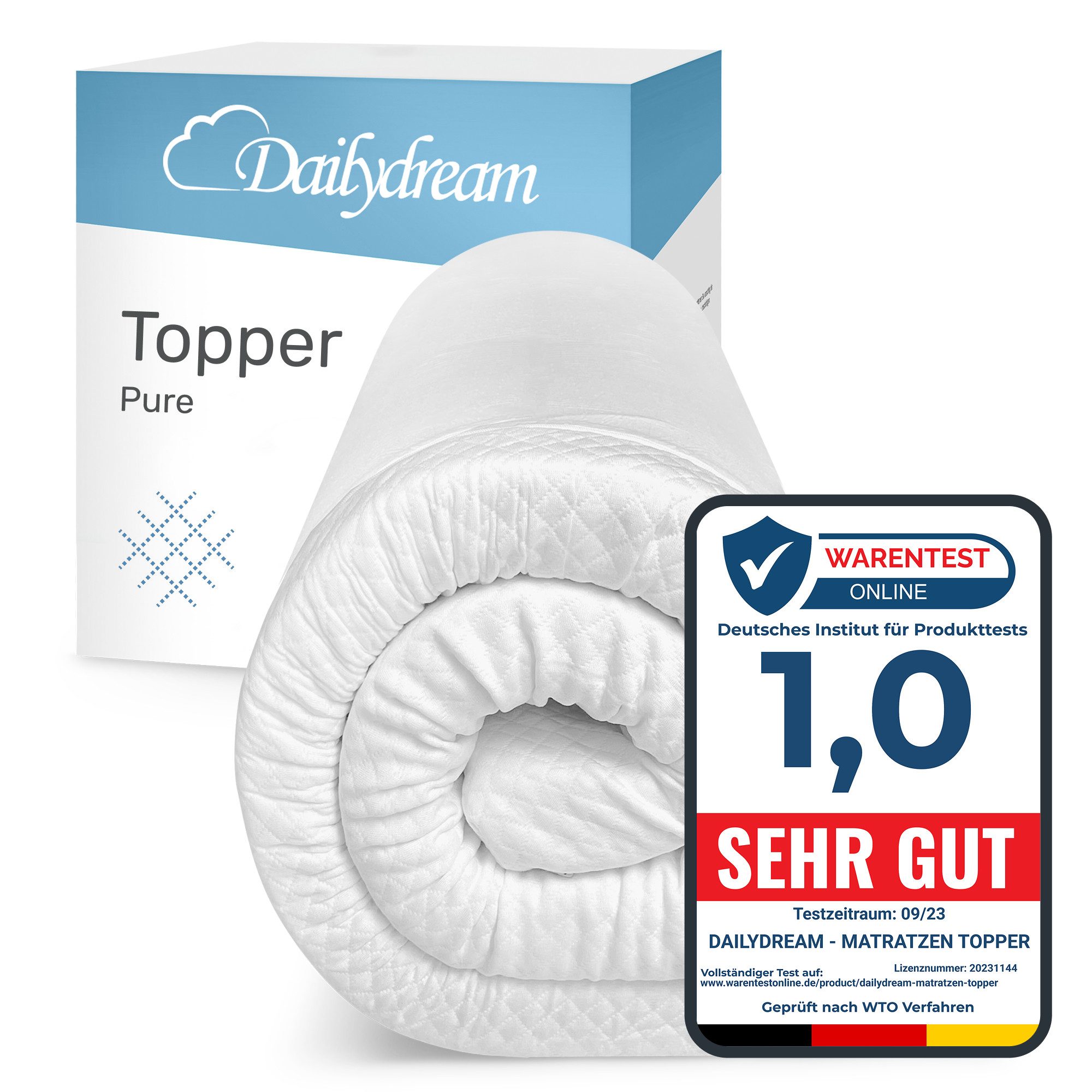 Dailydream, Topper Zertifiziert & ergonomisch, Vergleichssieger, rutschfest, H1/2, (Pure Edition), sorgt für Druckentlastung und einen erholsamen Schlaf