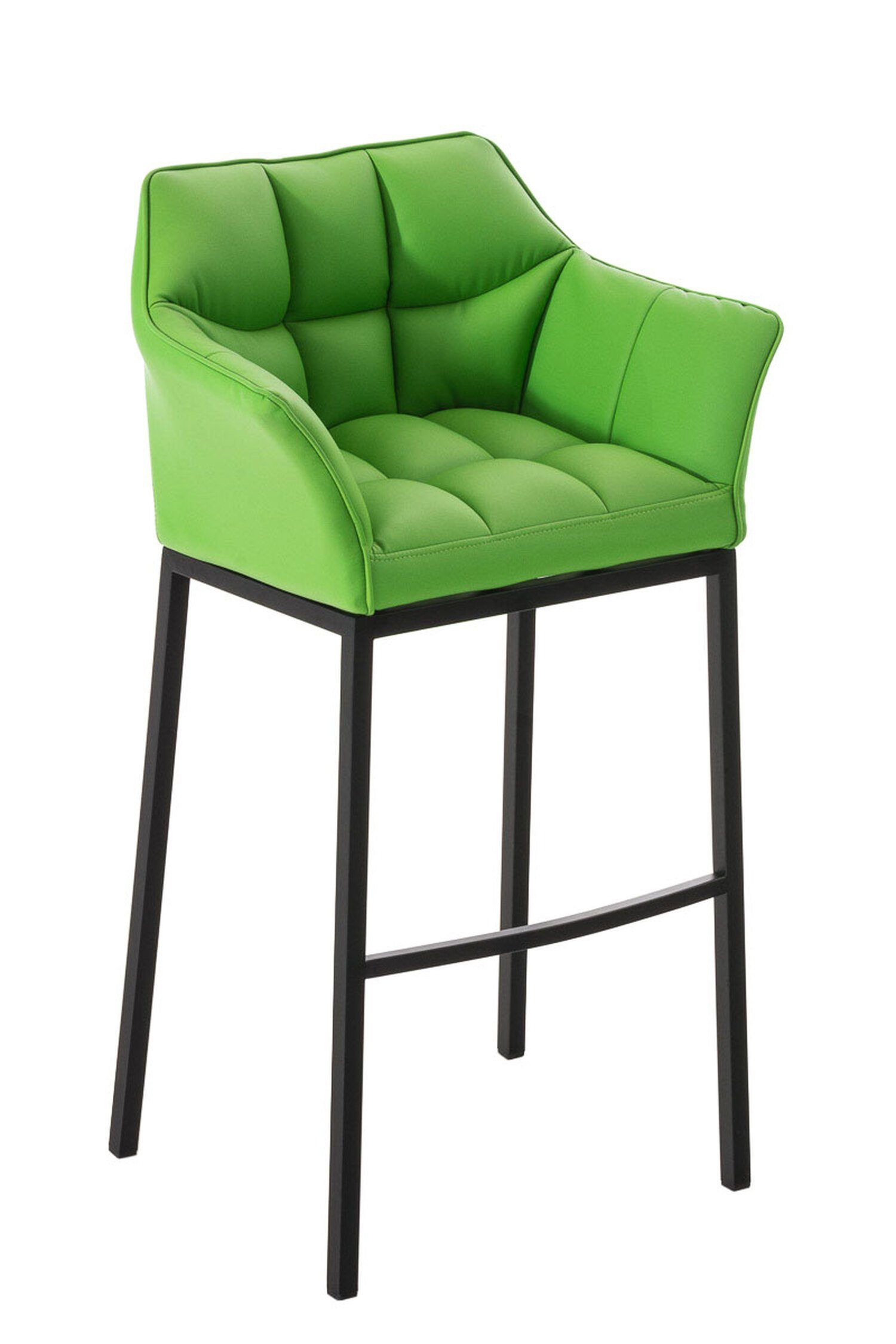 TPFLiving Barhocker Damaso (mit Rückenlehne und Fußstütze - Hocker für Theke & Küche), 4-Fuß Gestell schwarz - Sitzfläche: Kunstleder Grün